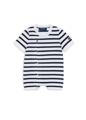 Combinaison layette raye - en coton (BLANC/MARINE)