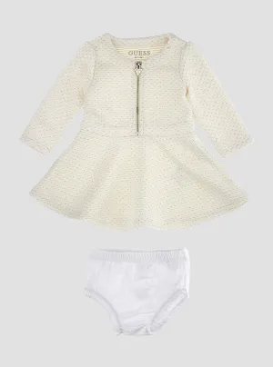 Cream Long Sleeve Dress and Panty Set (0-18M) Guess