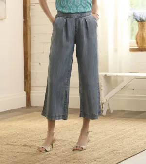 Cropped Wide Leg Pants - Blue Acid Rinse -Hatley
