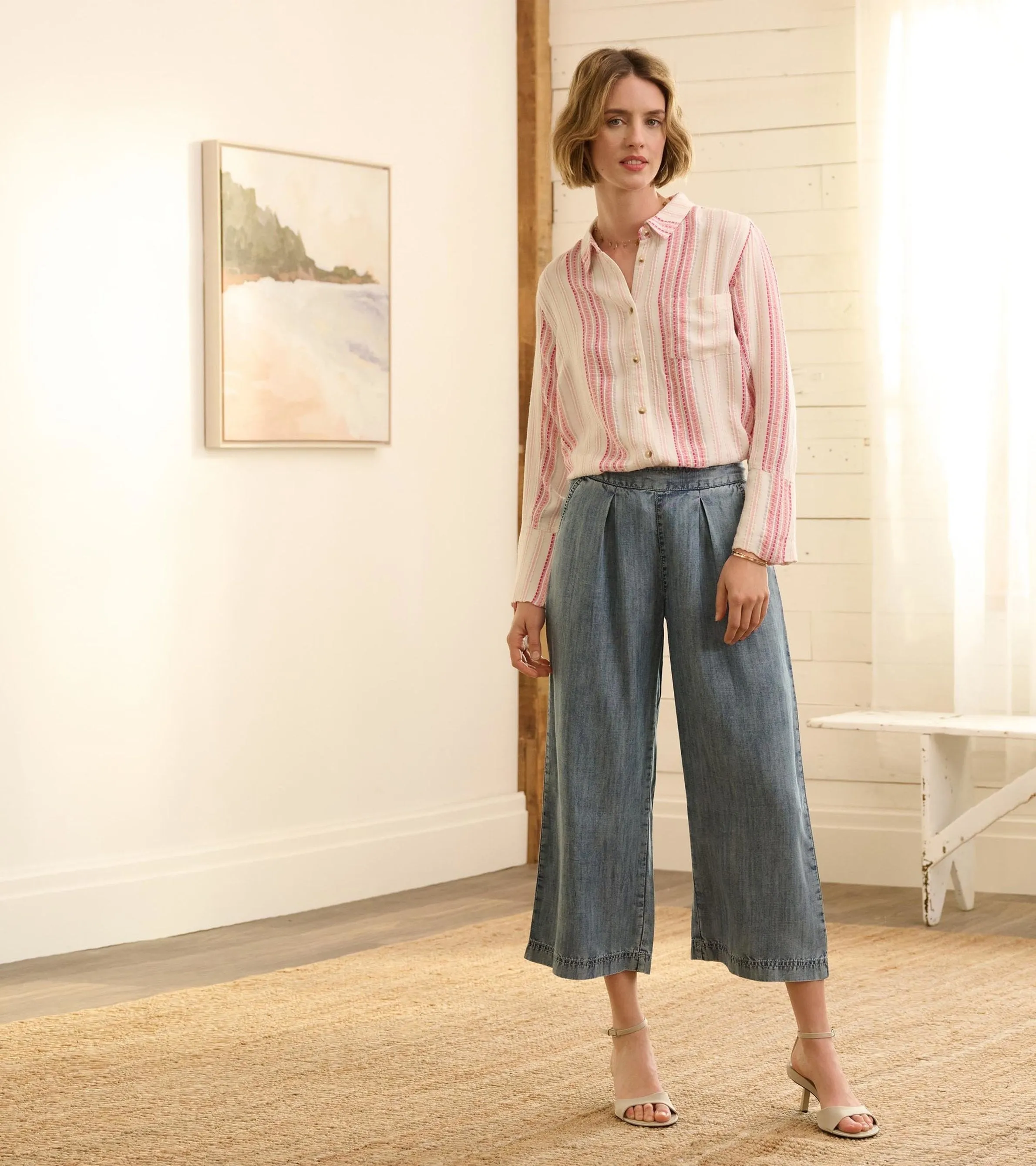 Cropped Wide Leg Pants - Blue Acid Rinse -Hatley