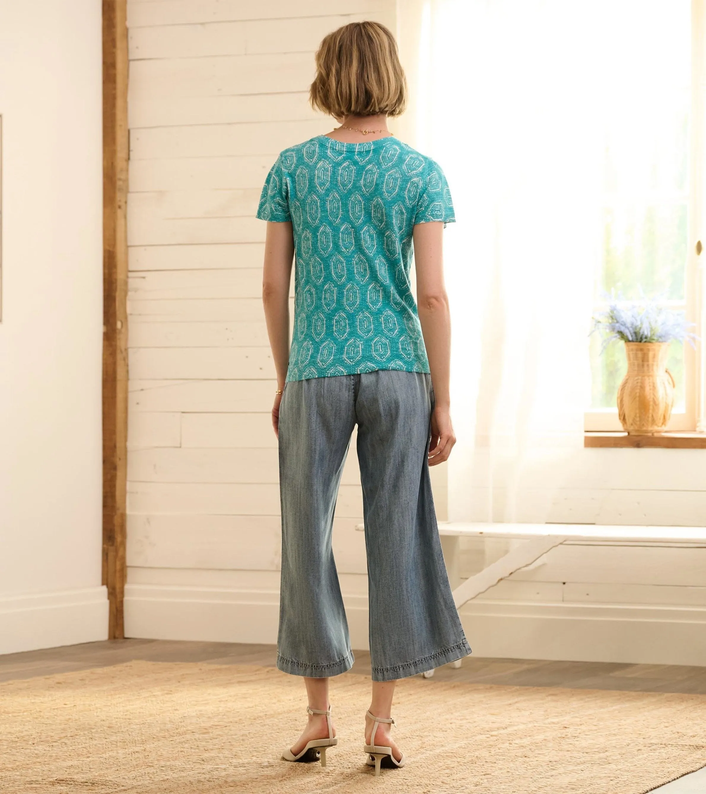 Cropped Wide Leg Pants - Blue Acid Rinse -Hatley