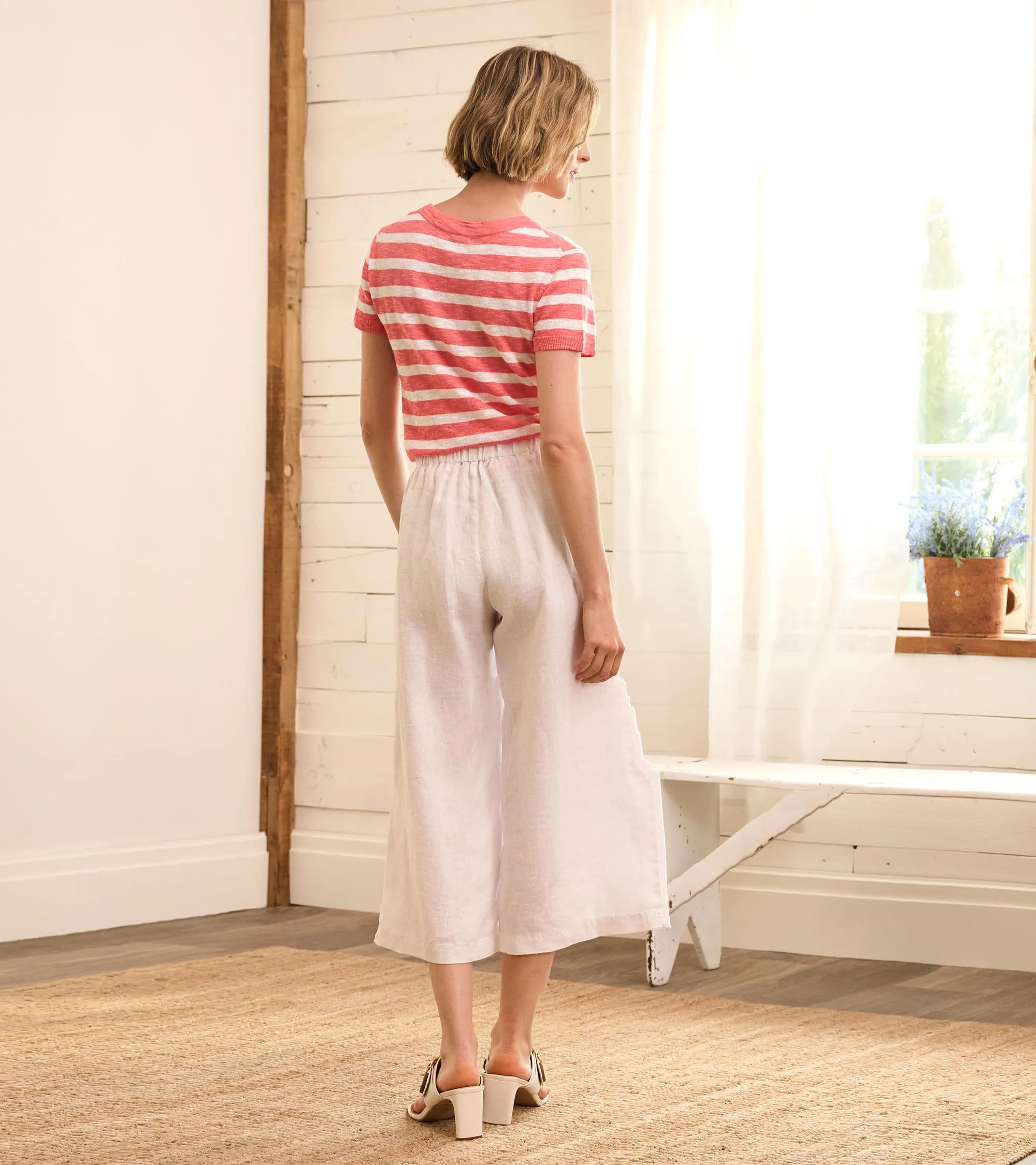 Cropped Wide Leg Pants - White -Hatley