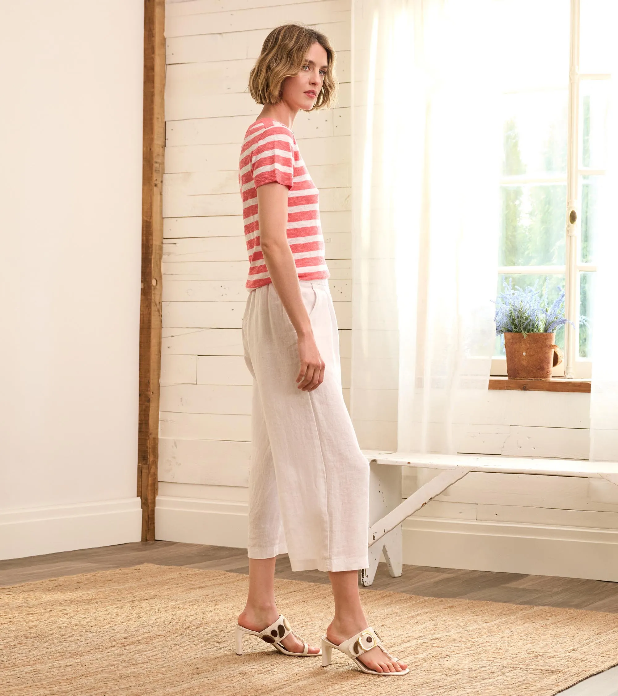 Cropped Wide Leg Pants - White -Hatley