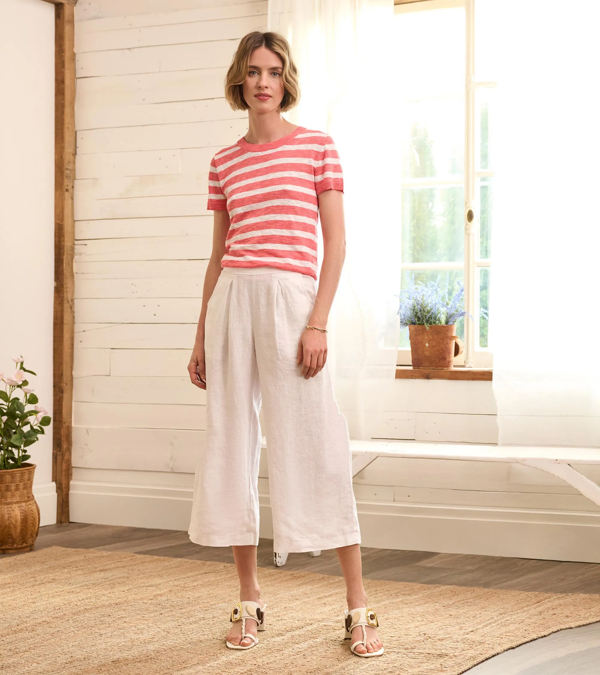 Cropped Wide Leg Pants - White -Hatley