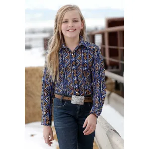Cruel Girl's Navy Aztec Long Sleeve Shirt