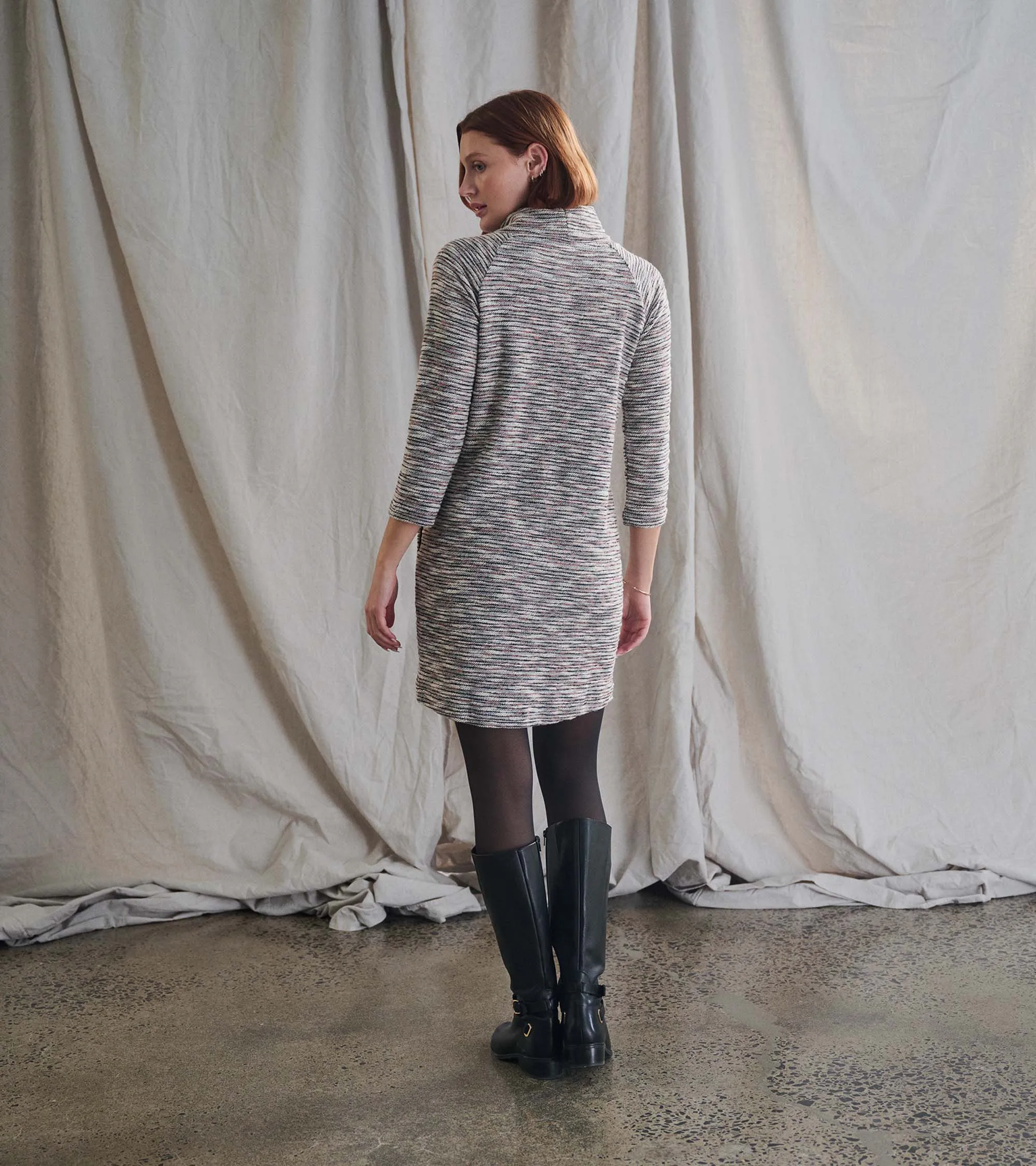 Draped Collar Dress - Heather Grey -Hatley