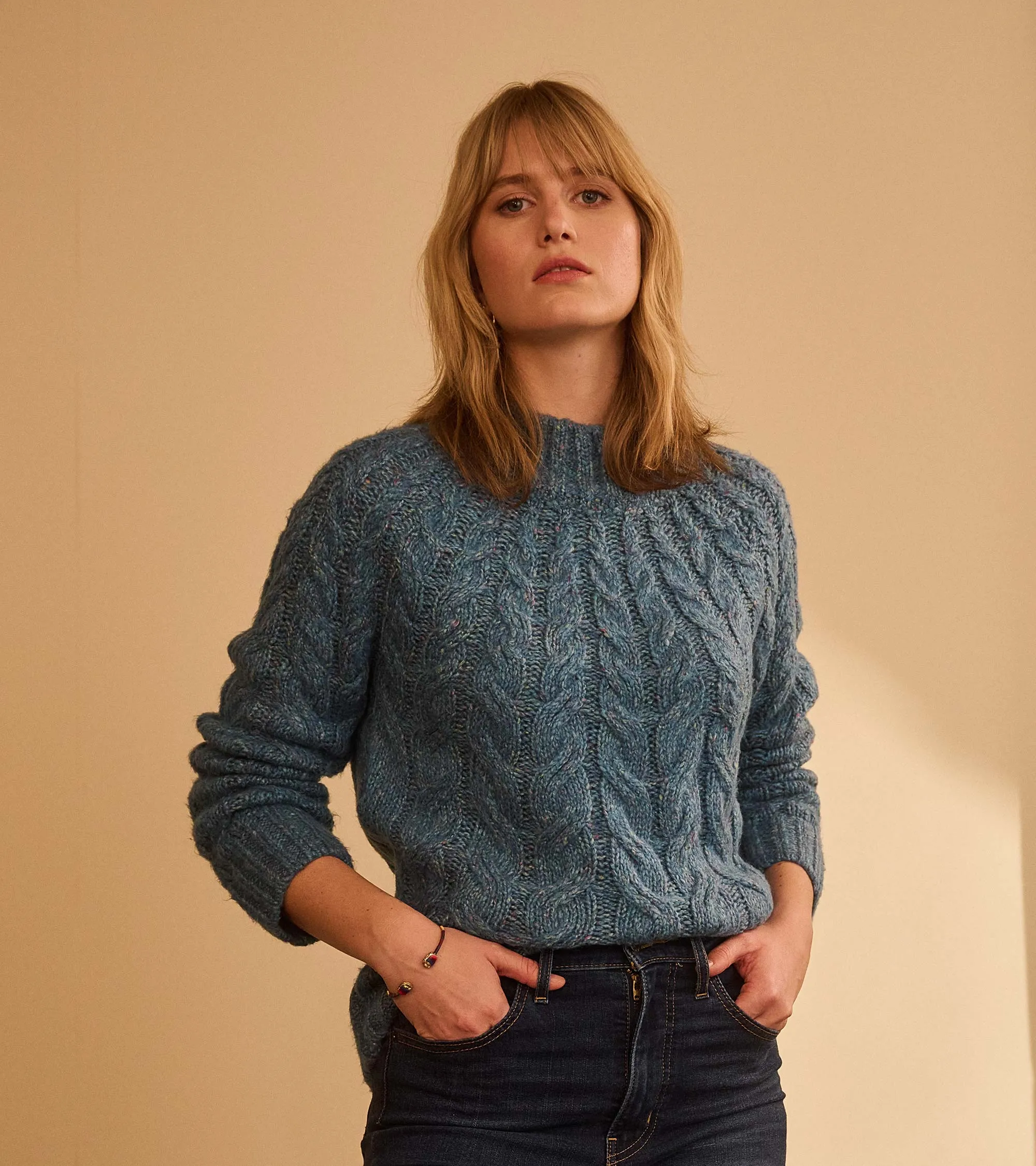 Dylan Cable Knit Sweater - Blue Heather -Hatley