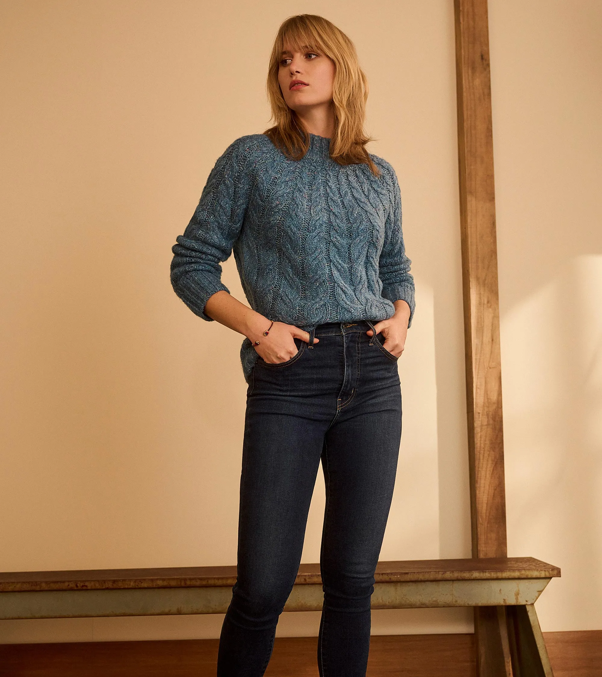 Dylan Cable Knit Sweater - Blue Heather -Hatley