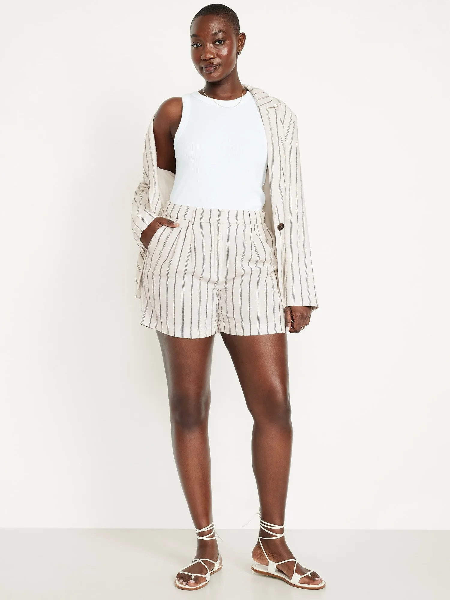 Extra High-Waisted Linen-Blend Taylor Trouser Shorts -- 5-inch inseam