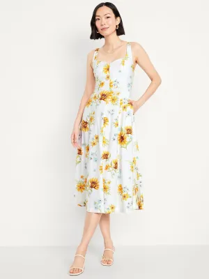 Fit & Flare Sleeveless Linen-Blend Midi Dress
