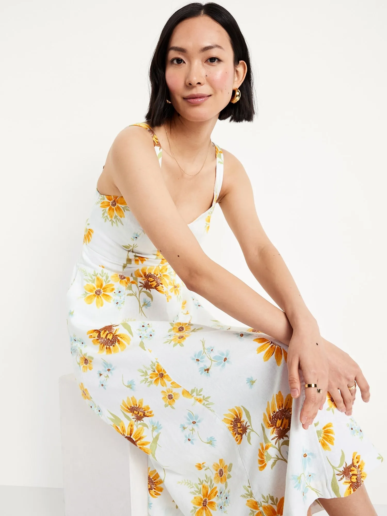 Fit & Flare Sleeveless Linen-Blend Midi Dress