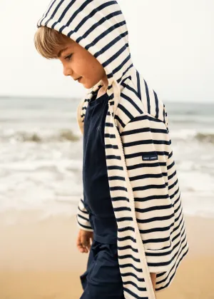 Gilet enfant ray Colleville -  capuche, en coton (ECRU/MARINE)
