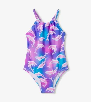 Girls Airbrush Dolphins Gather Front Swimsuit -Hatley