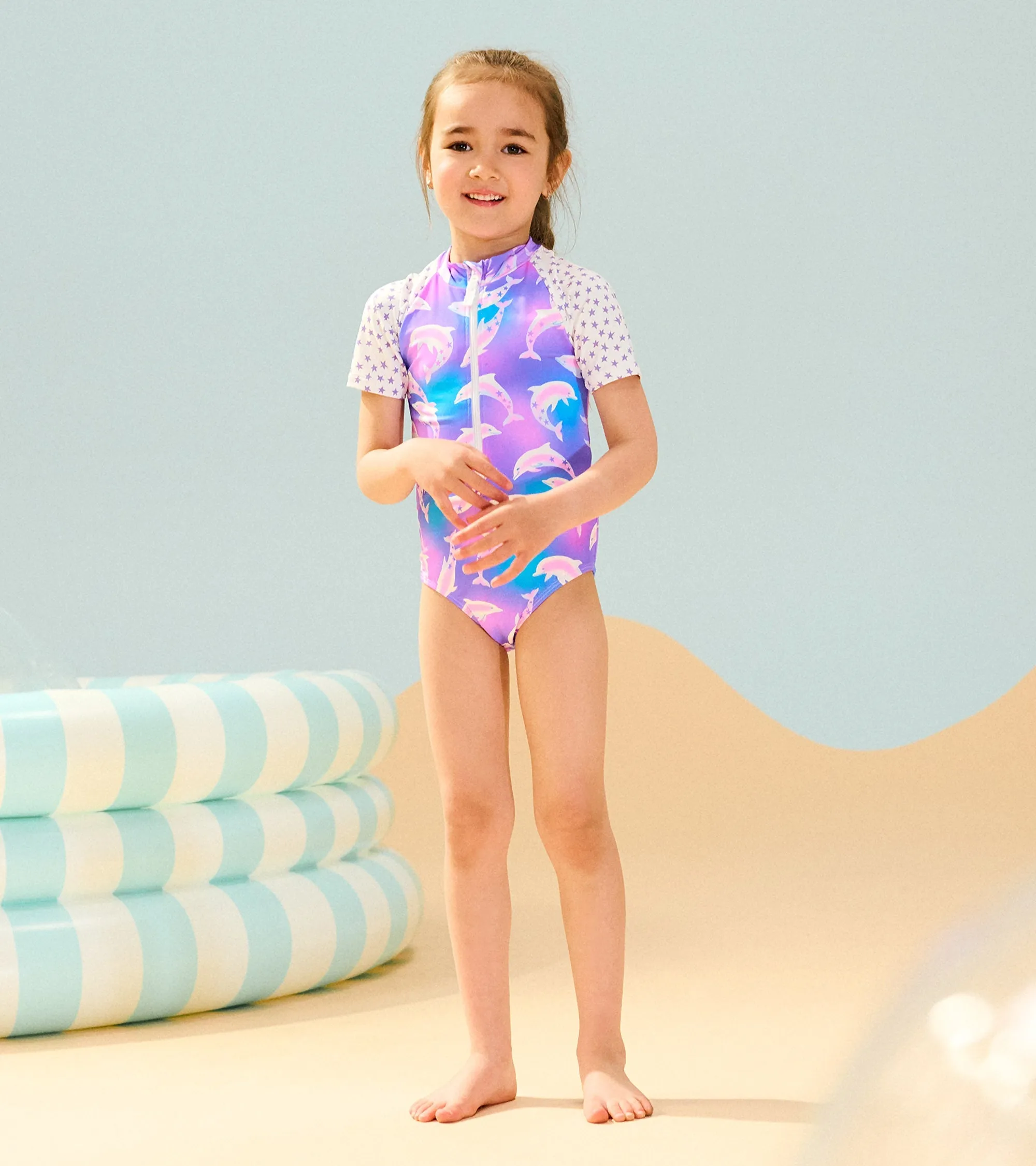 Girls Airbrush Dolphins One-Piece Rashguard -Hatley