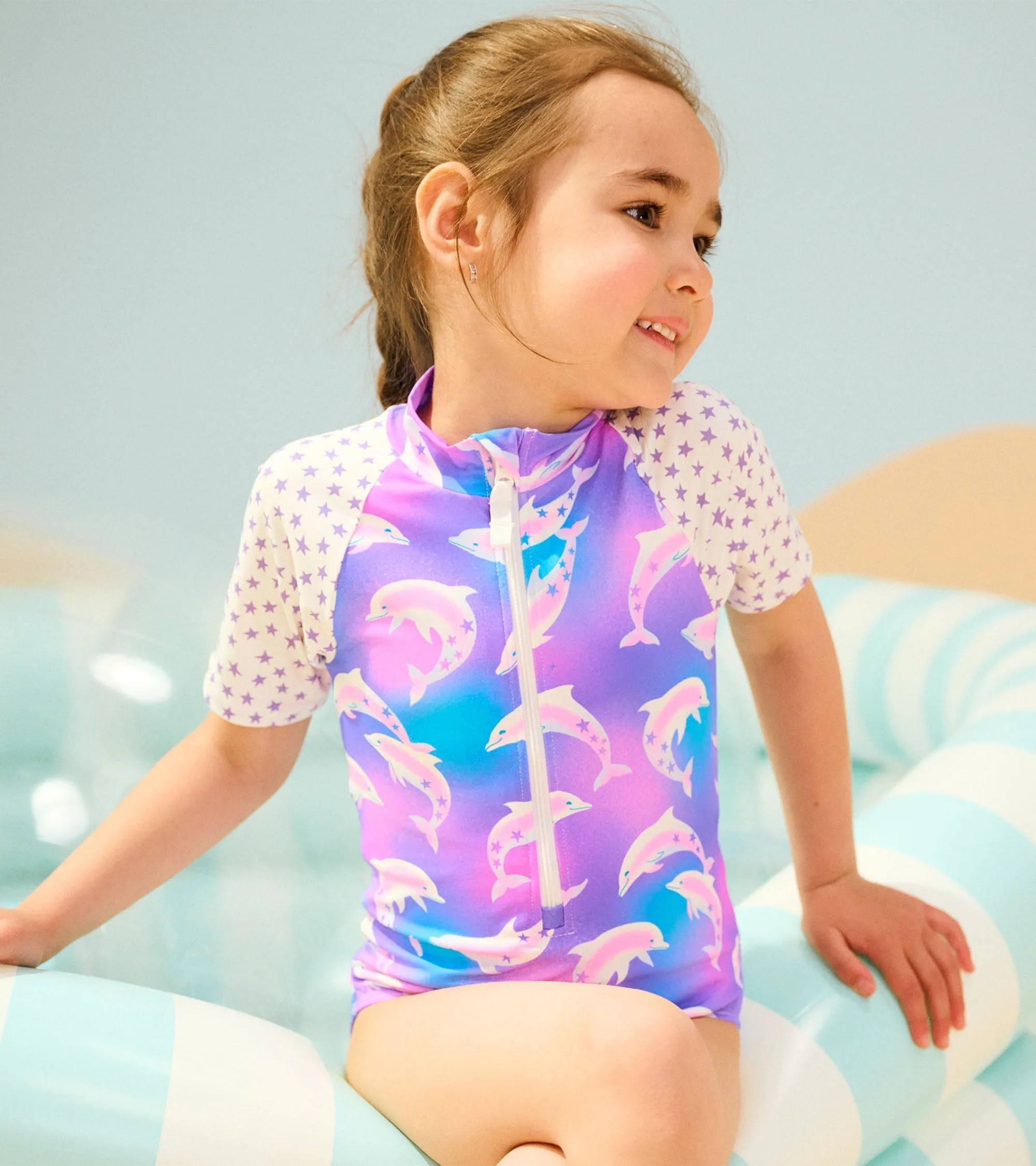 Girls Airbrush Dolphins One-Piece Rashguard -Hatley