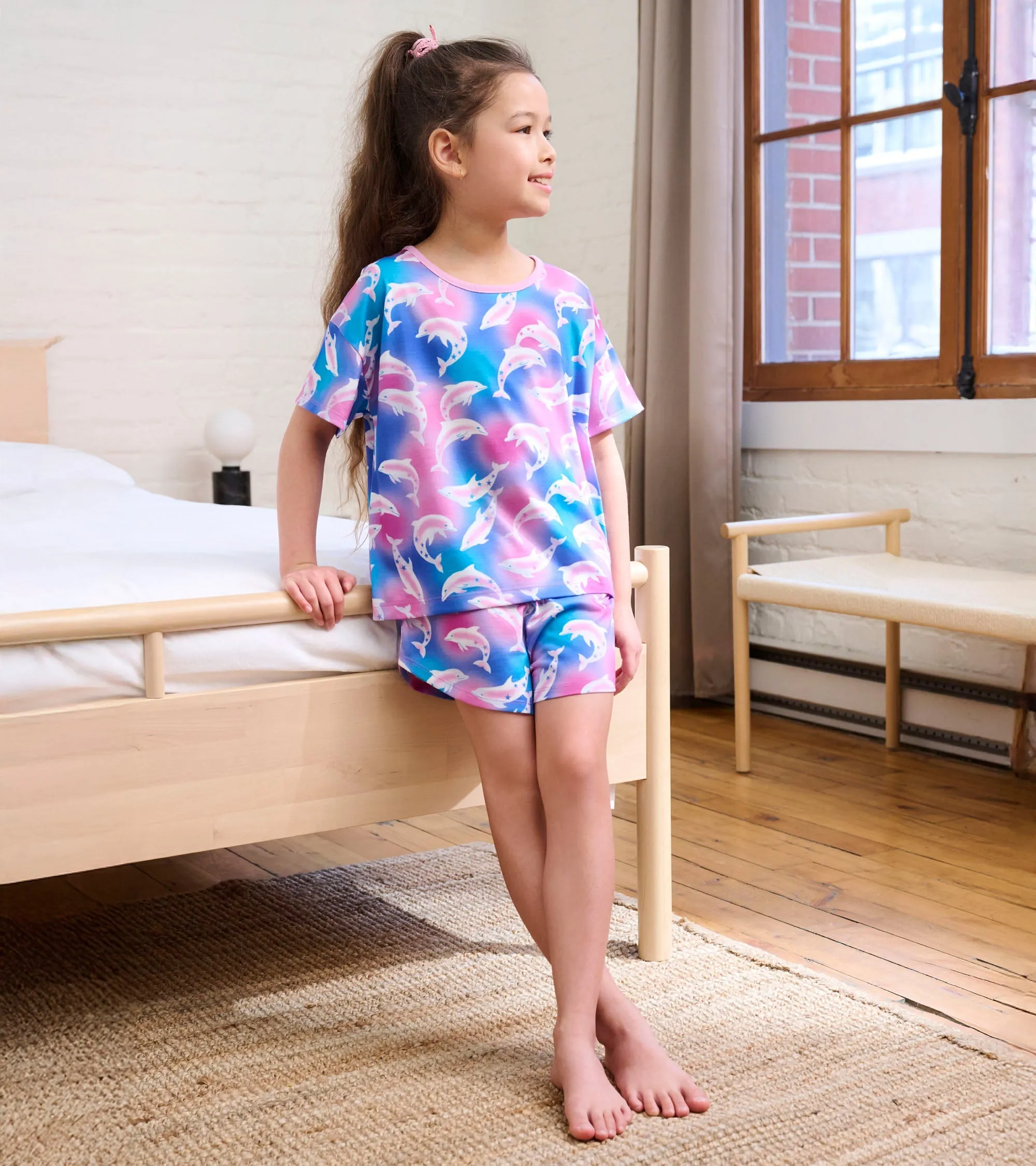 Girls Airbrush Dolphins Tee and Shorts Pajama Set -Hatley