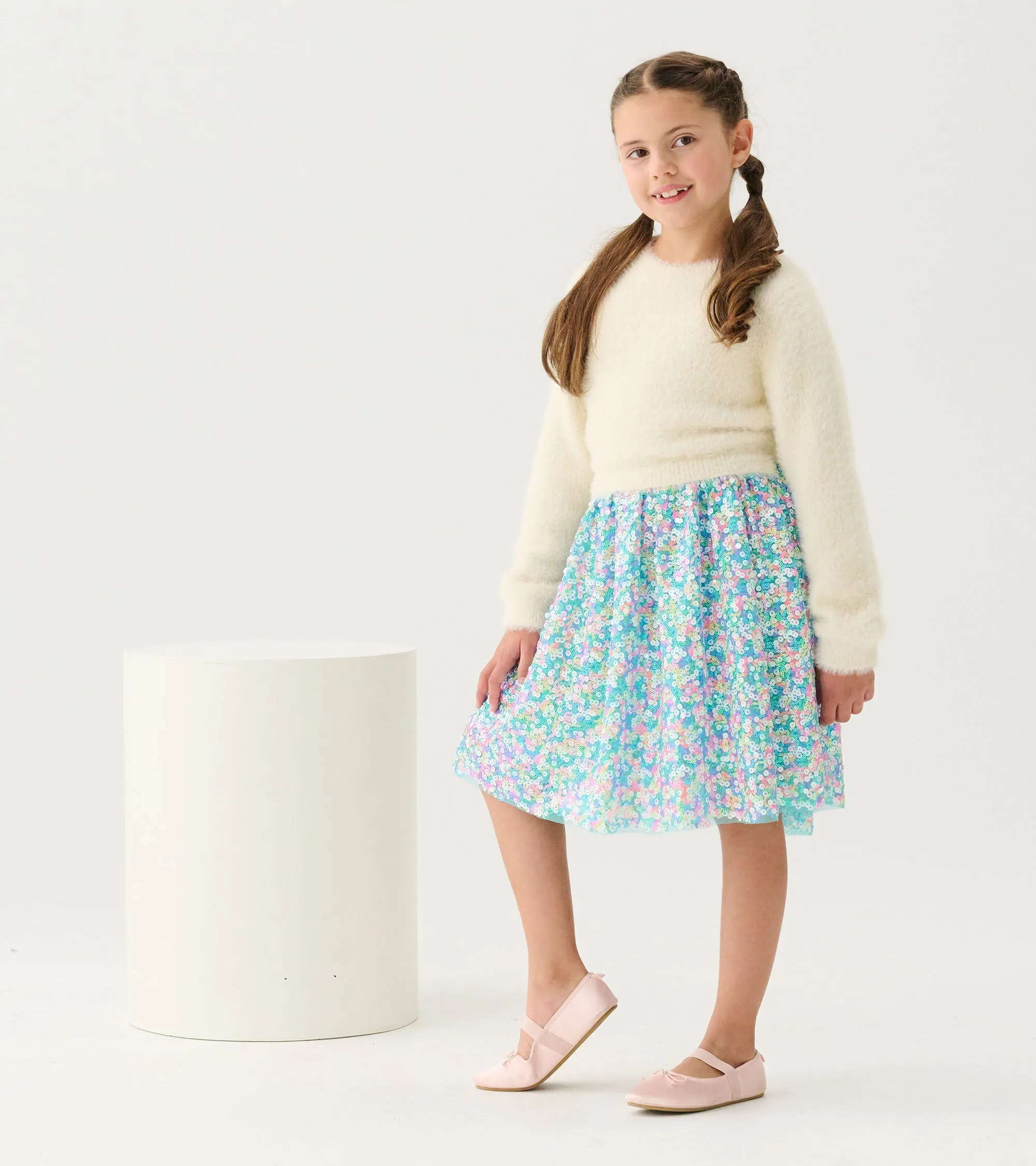 Girls Cami Lace Fuzzy Mixed Sequin Skirt Dress -Hatley
