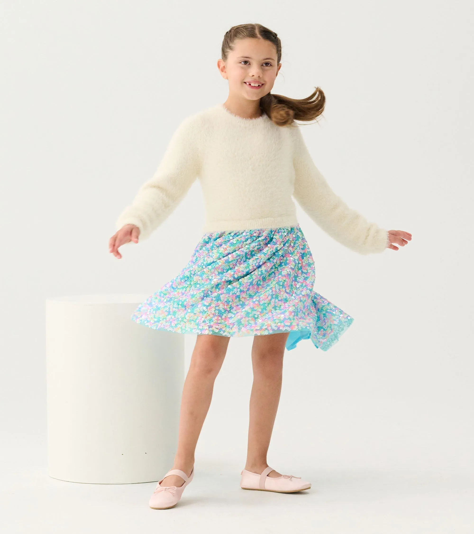Girls Cami Lace Fuzzy Mixed Sequin Skirt Dress -Hatley