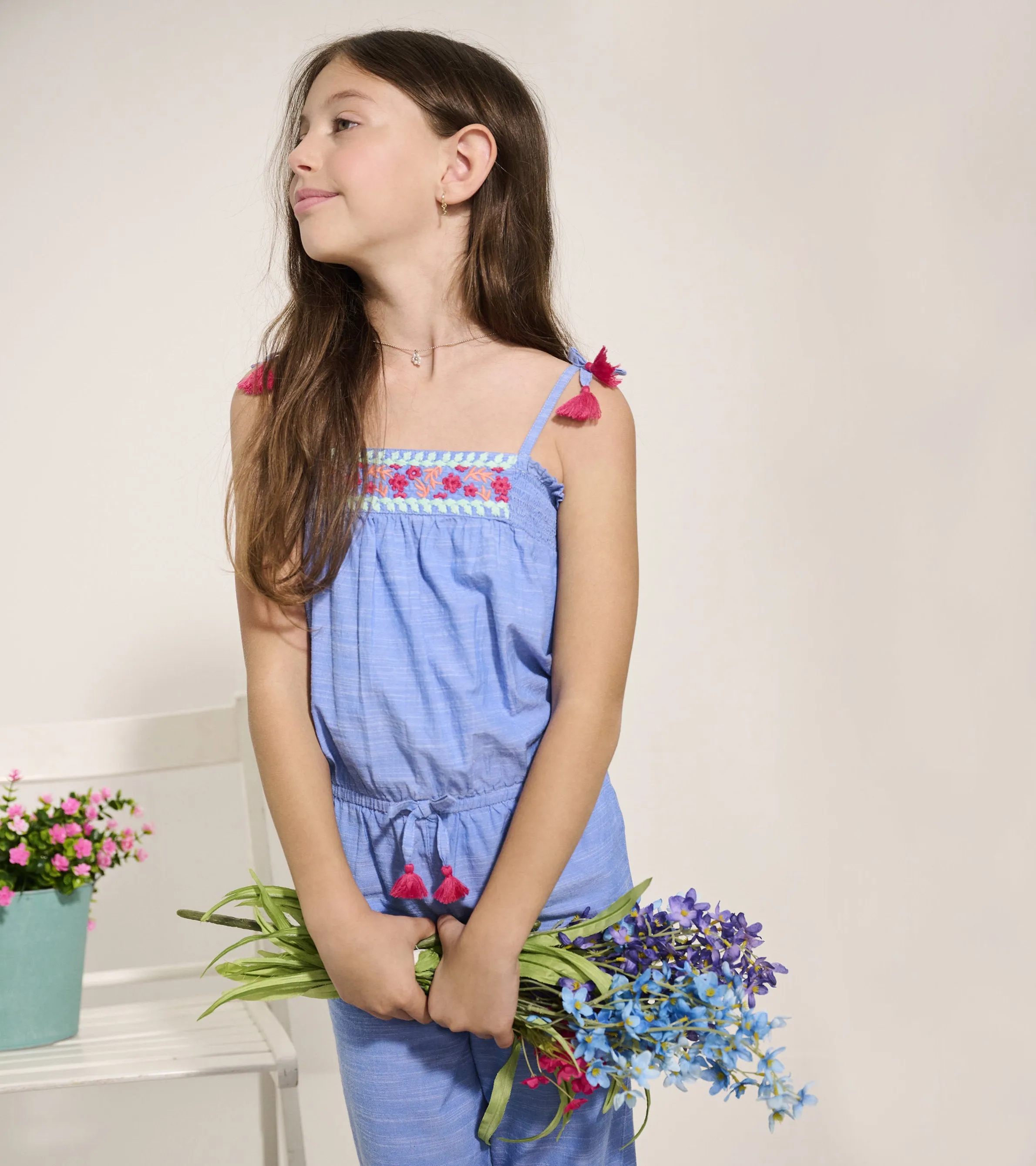 Girls Chambray Smocked Jumpsuit -Hatley