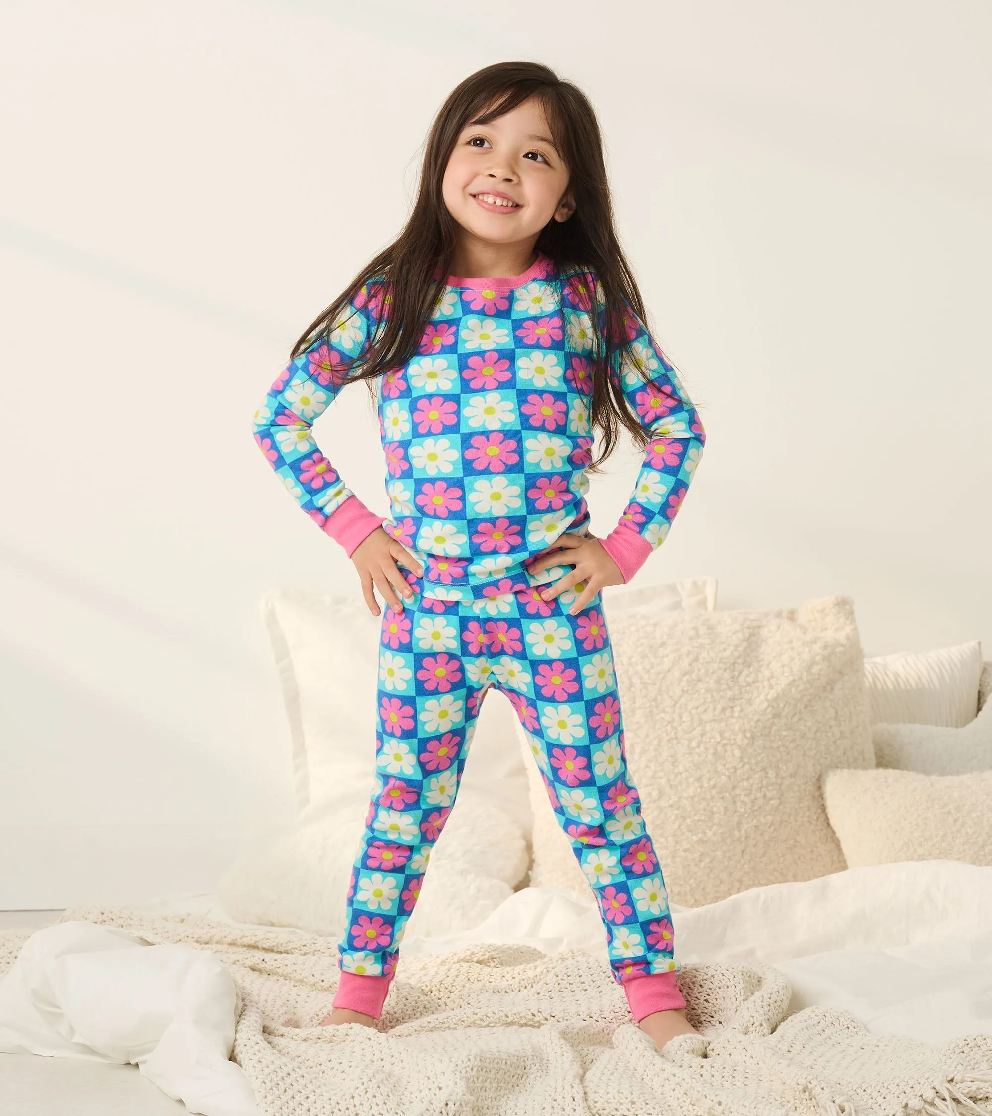 Girls Checkered Daisies Organic Cotton Pajama Set -Hatley