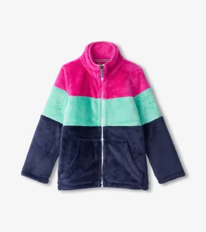 Girls Colourblock Stripes Fuzzy Fleece Zip-Up Jacket -Hatley