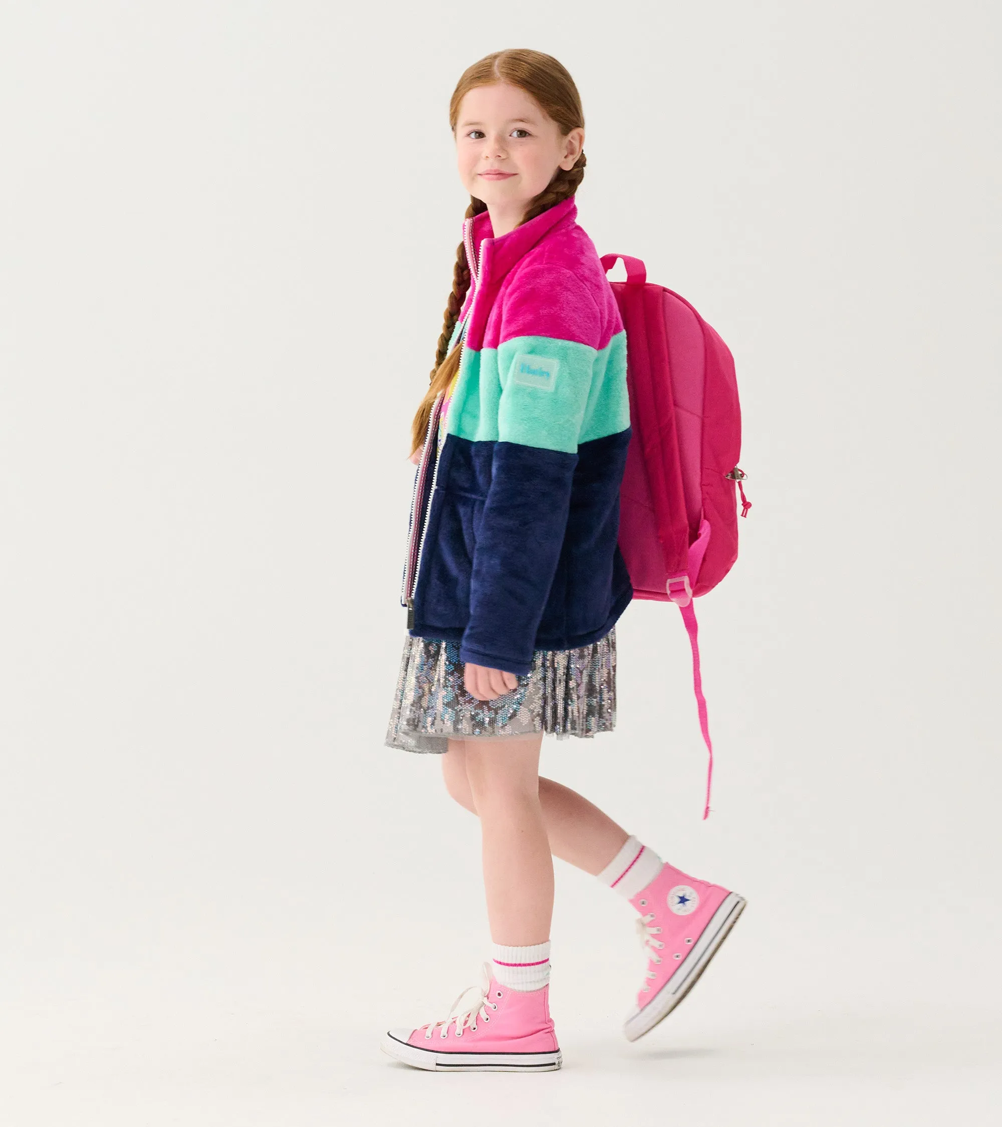 Girls Colourblock Stripes Fuzzy Fleece Zip-Up Jacket -Hatley