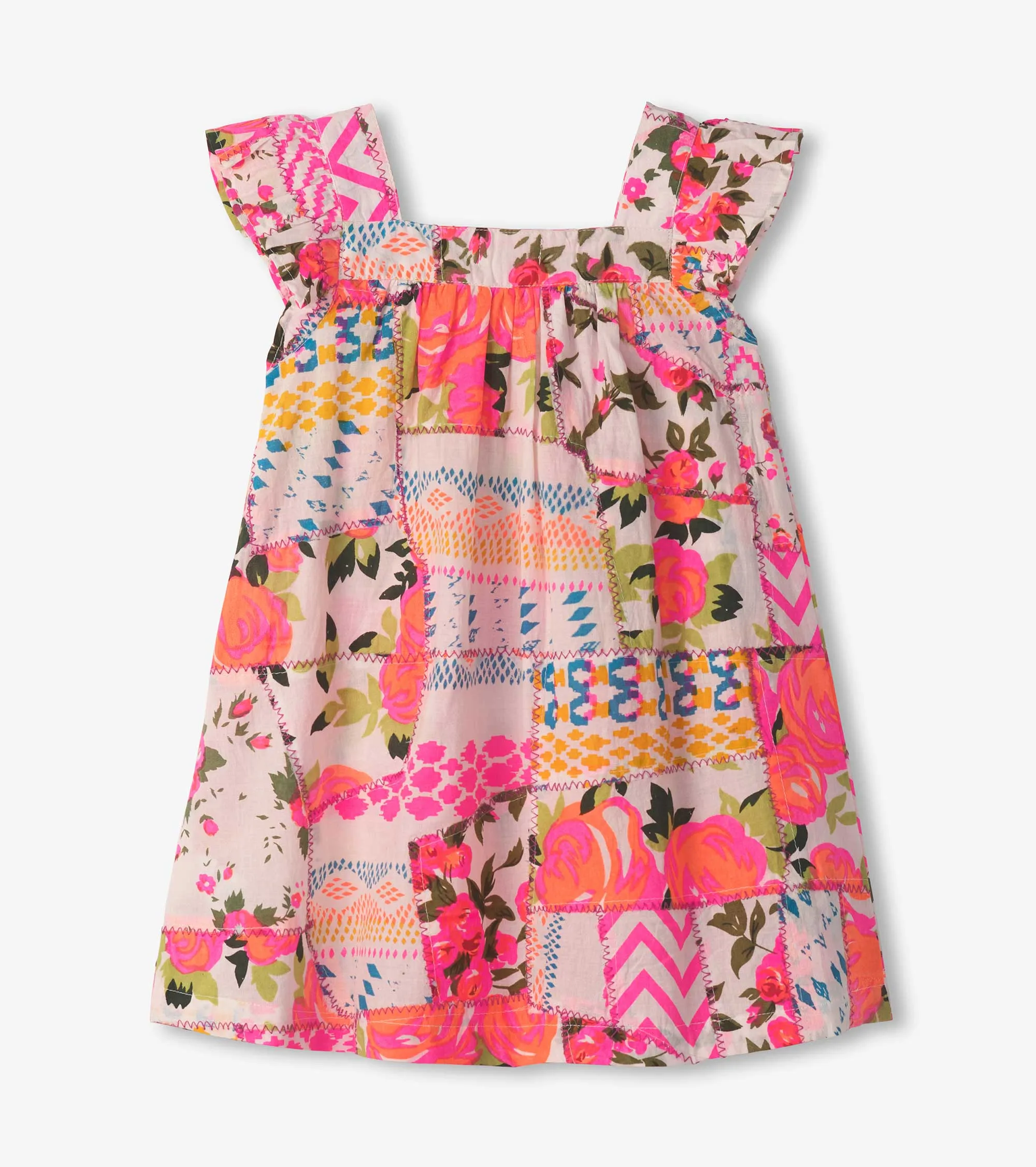 Girls Floral Patchwork Flutter Puff Dress -Hatley