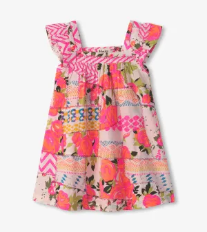 Girls Floral Patchwork Flutter Puff Dress -Hatley
