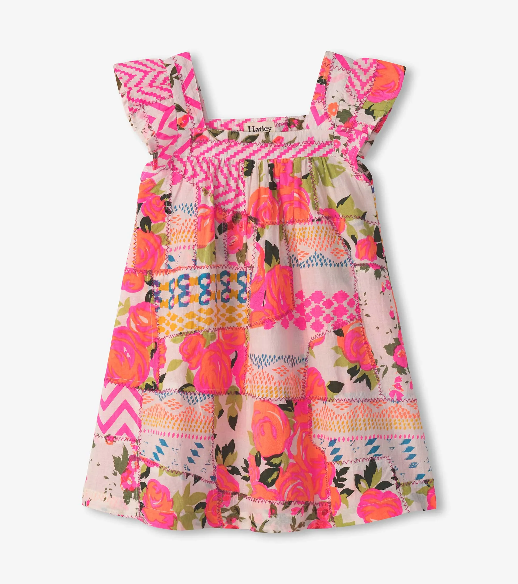 Girls Floral Patchwork Flutter Puff Dress -Hatley