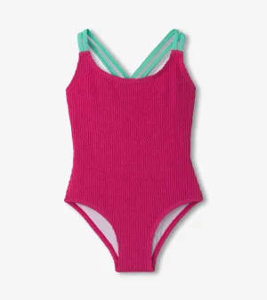 Girls Fuchsia Purple Cross Strap Swimsuit -Hatley