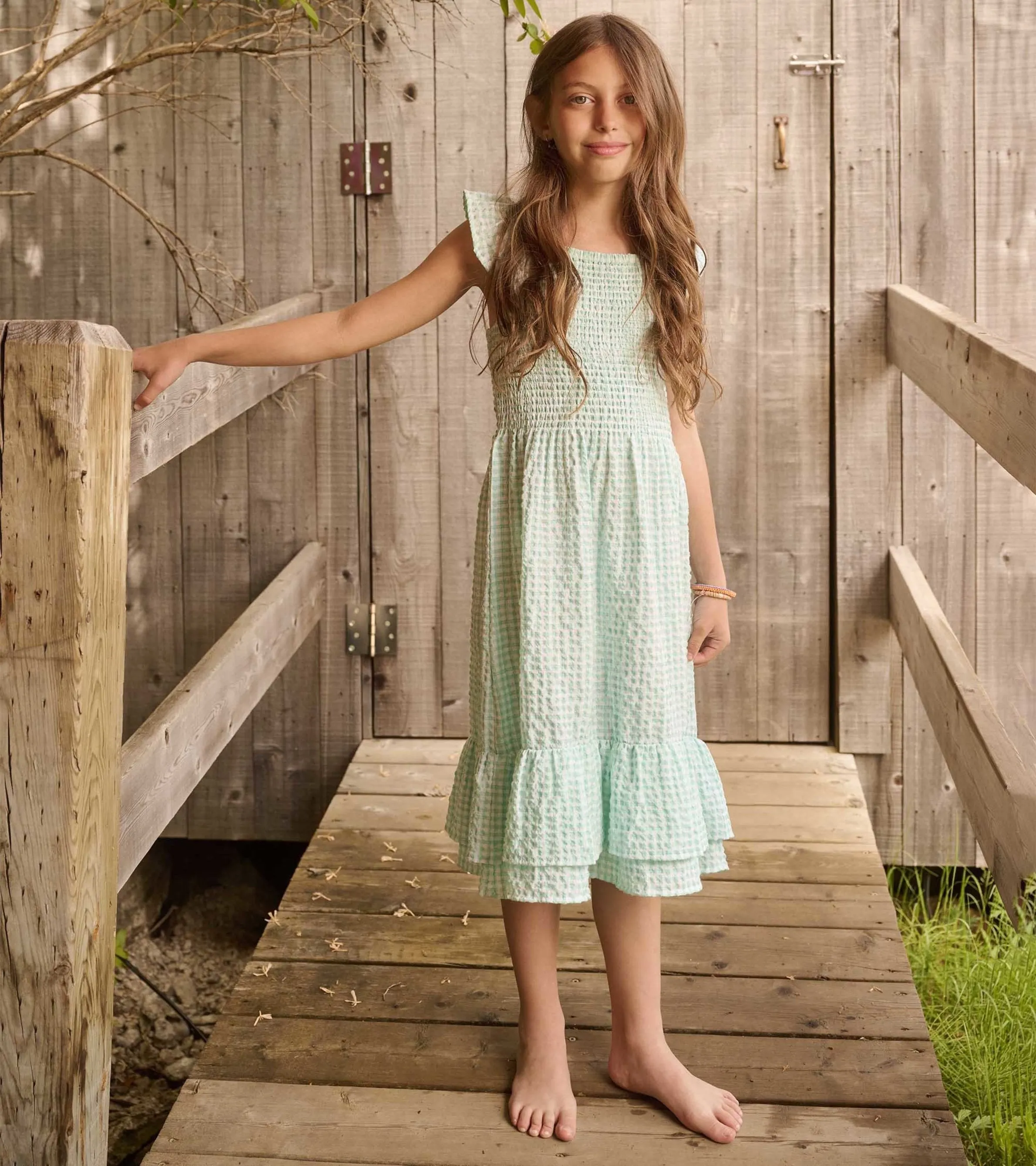 Girls Gingham Seersucker Smocked Dress -Hatley
