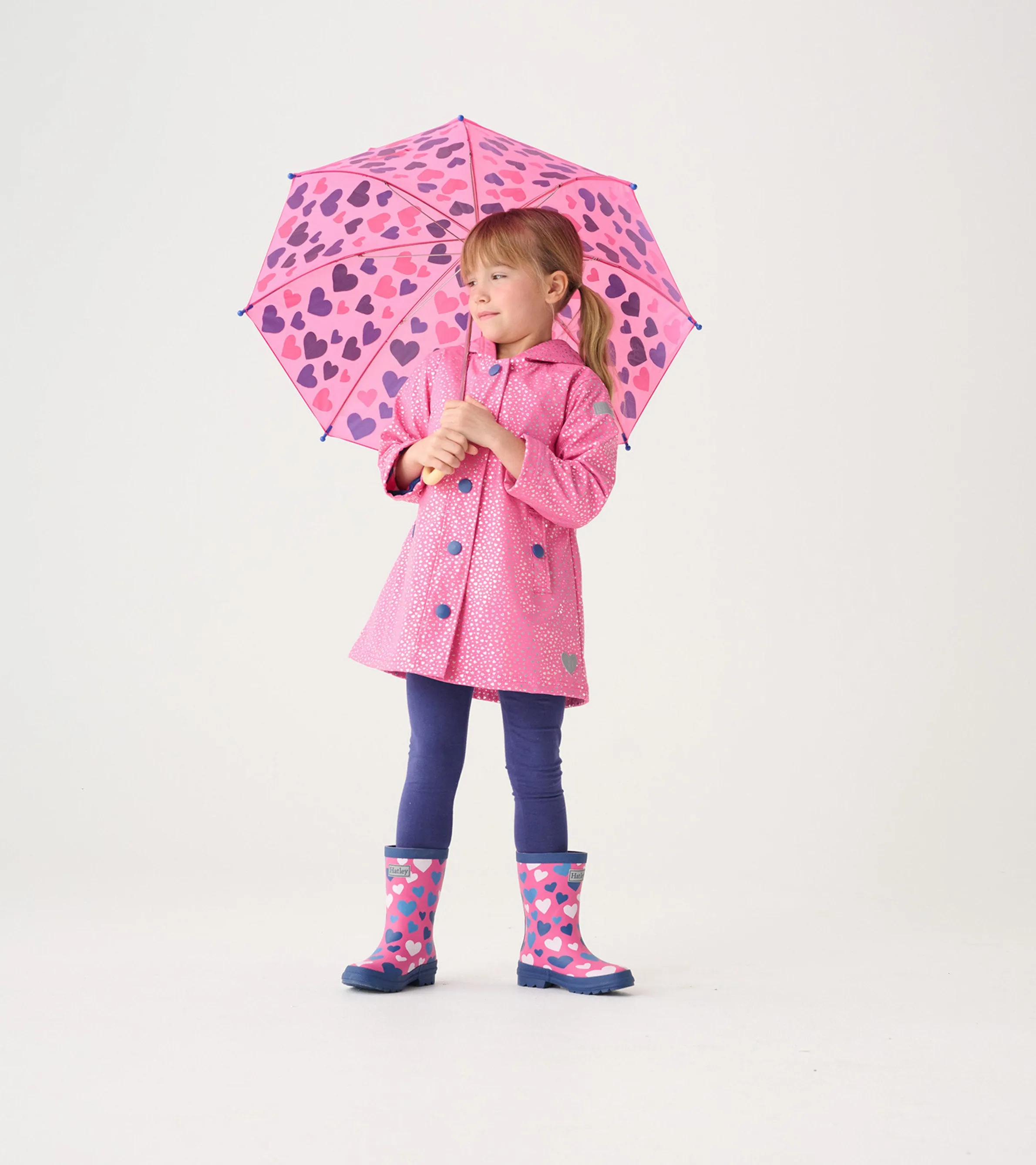 Girls Glitter Hearts Button-Up Rain Jacket -Hatley