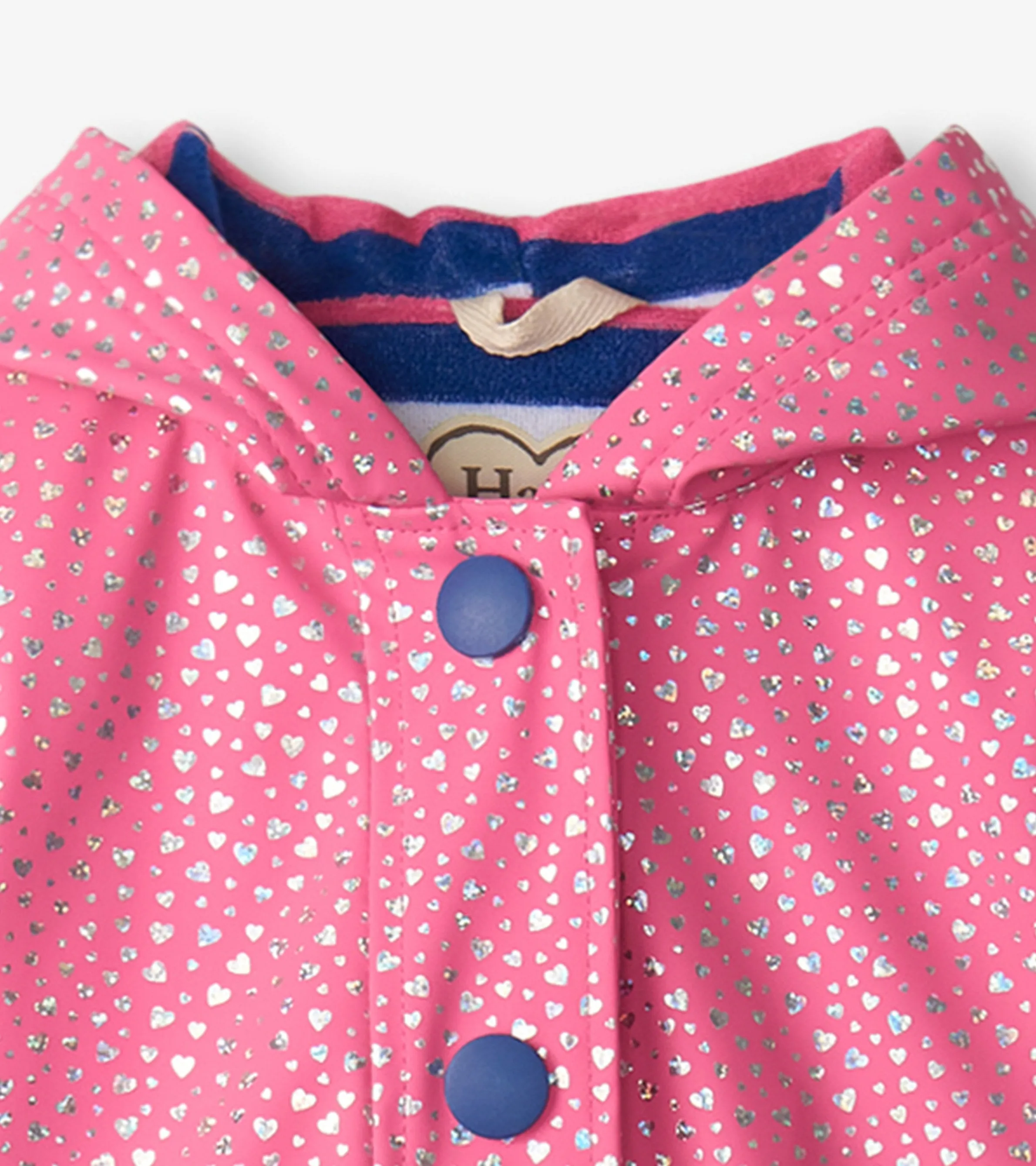 Girls Glitter Hearts Button-Up Rain Jacket -Hatley