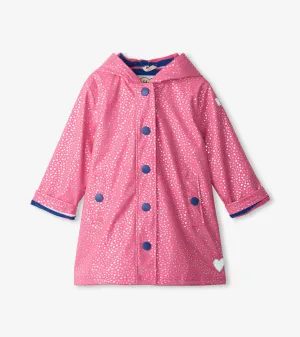 Girls Glitter Hearts Button-Up Rain Jacket -Hatley