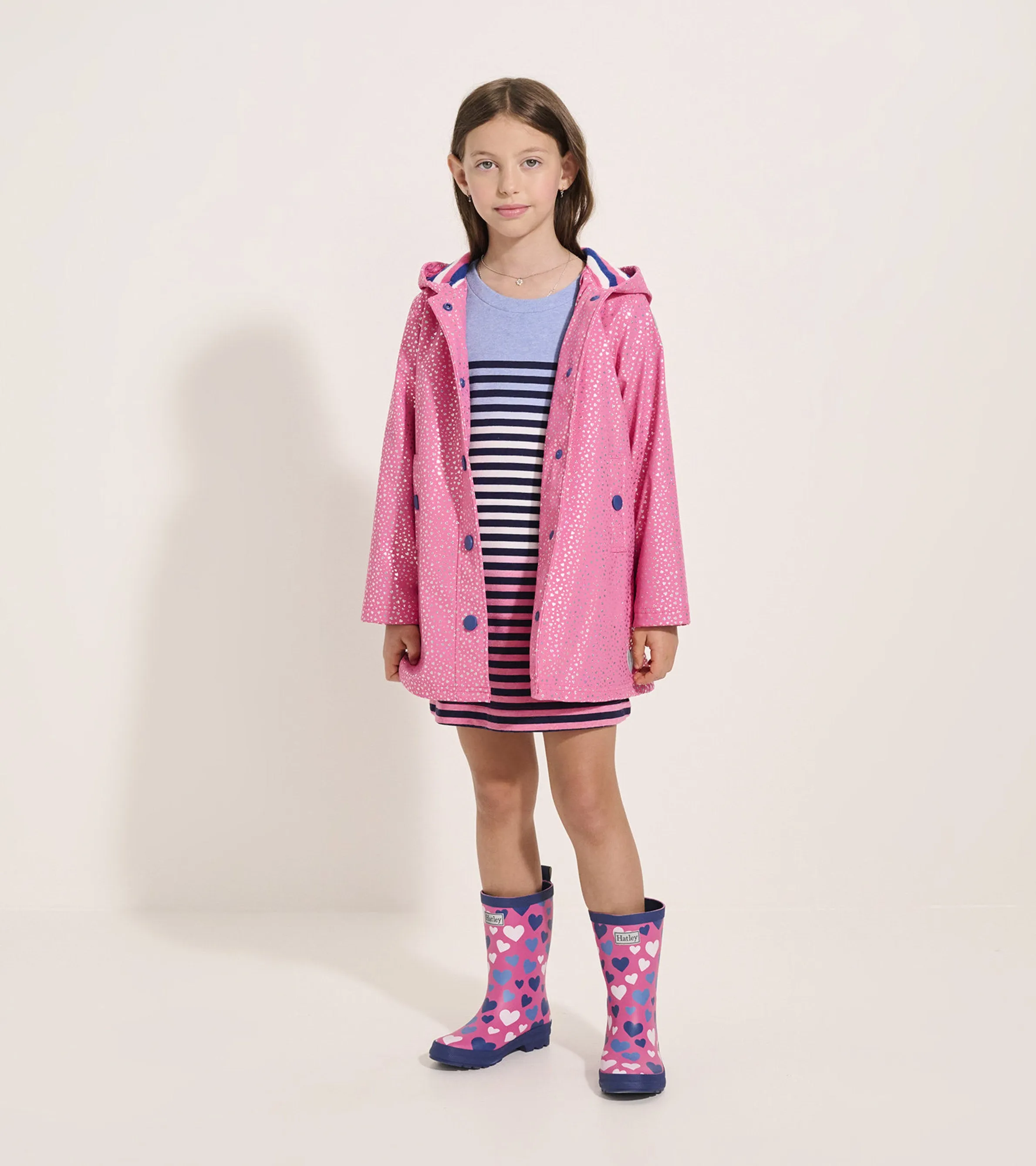 Girls Glitter Hearts Button-Up Rain Jacket -Hatley