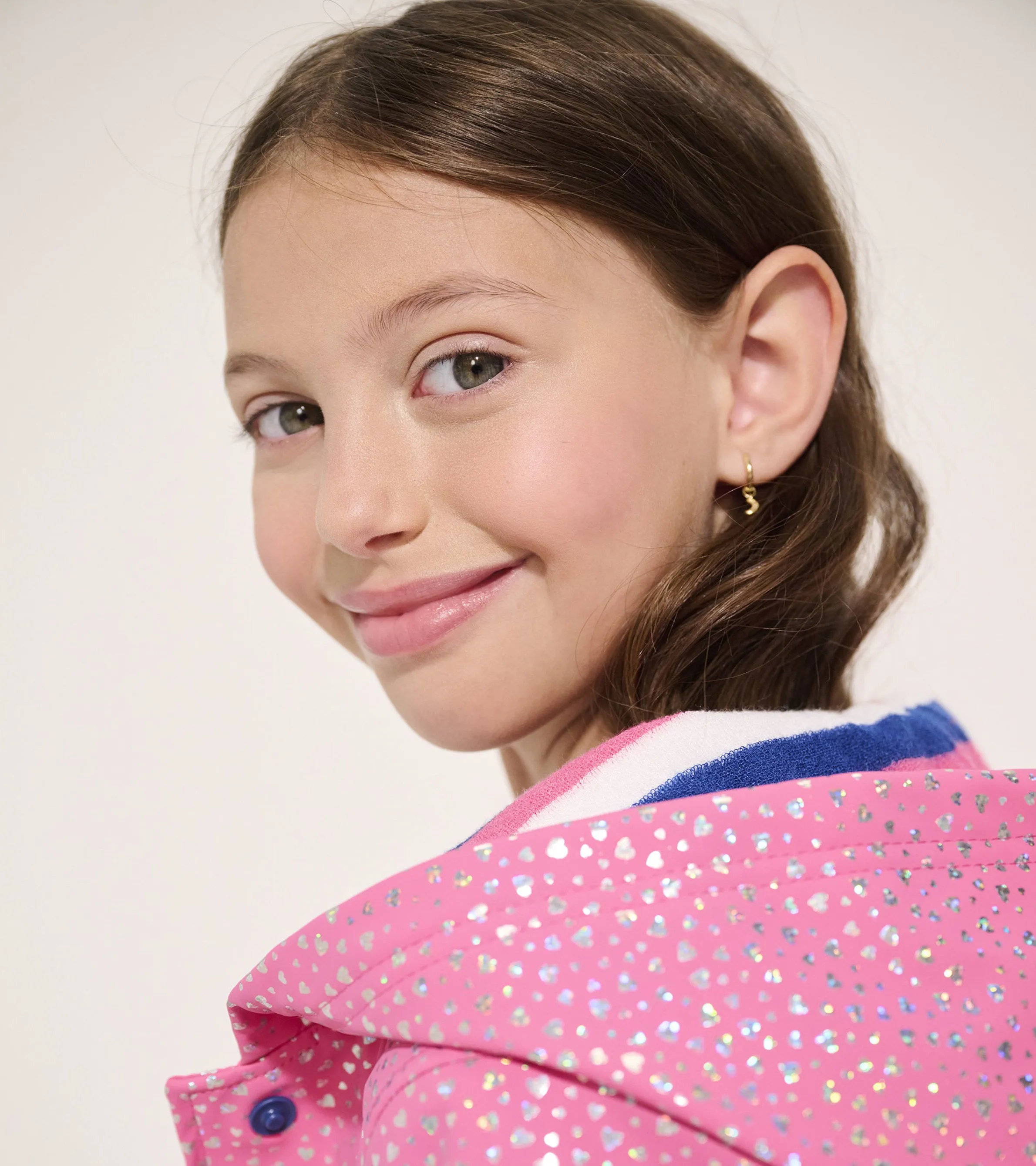 Girls Glitter Hearts Button-Up Rain Jacket -Hatley