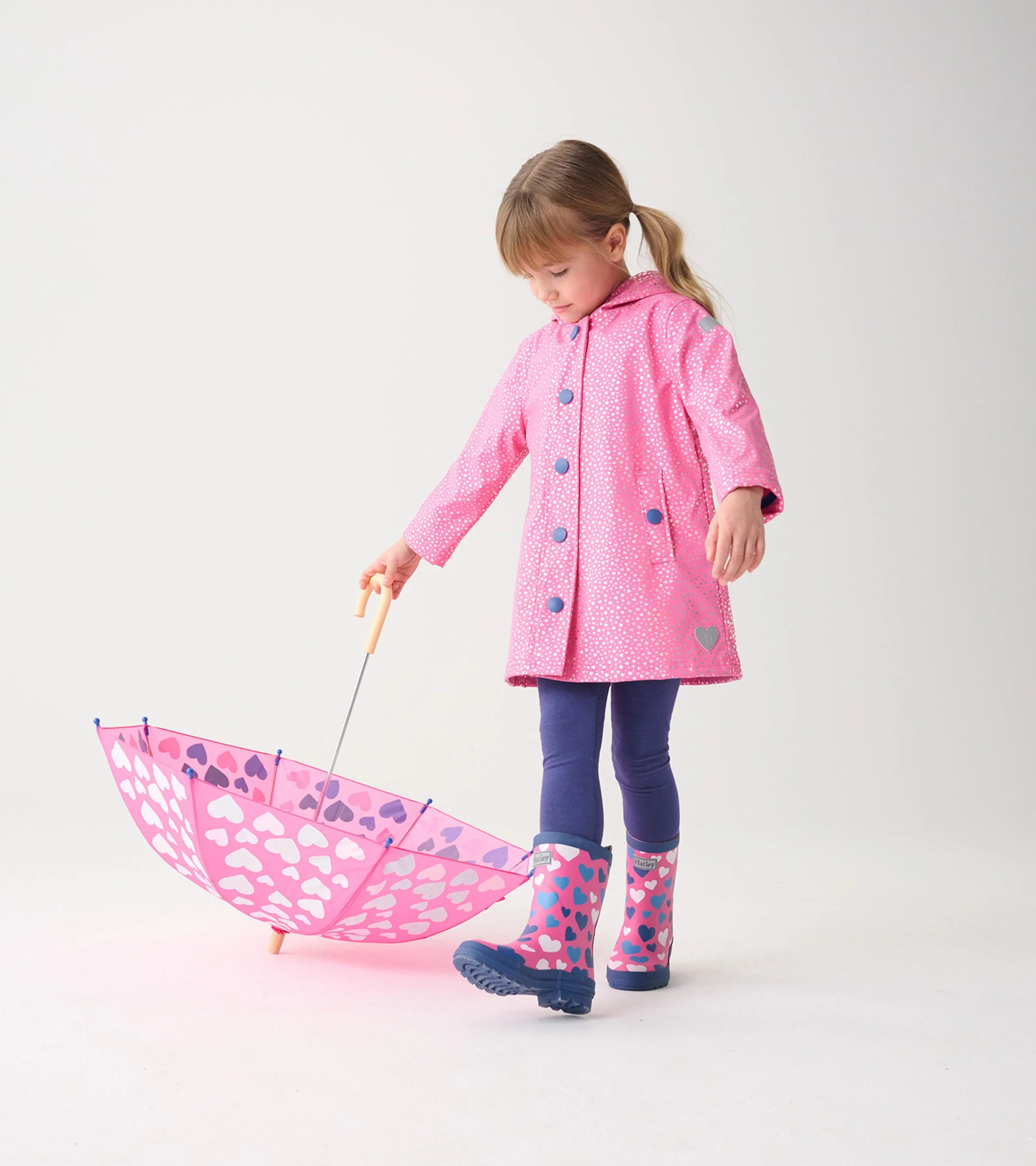 Girls Glitter Hearts Button-Up Rain Jacket -Hatley