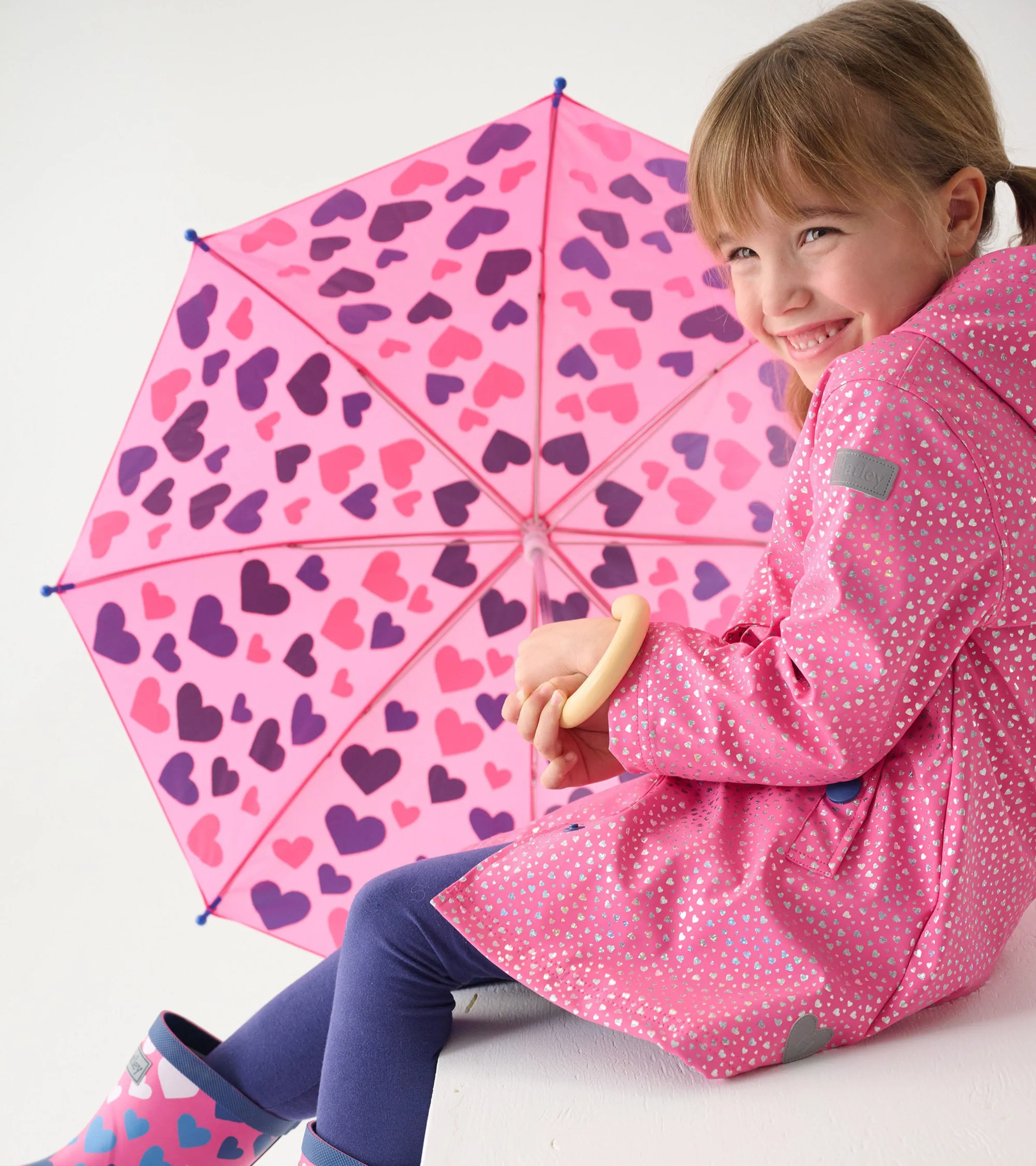 Girls Glitter Hearts Button-Up Rain Jacket -Hatley