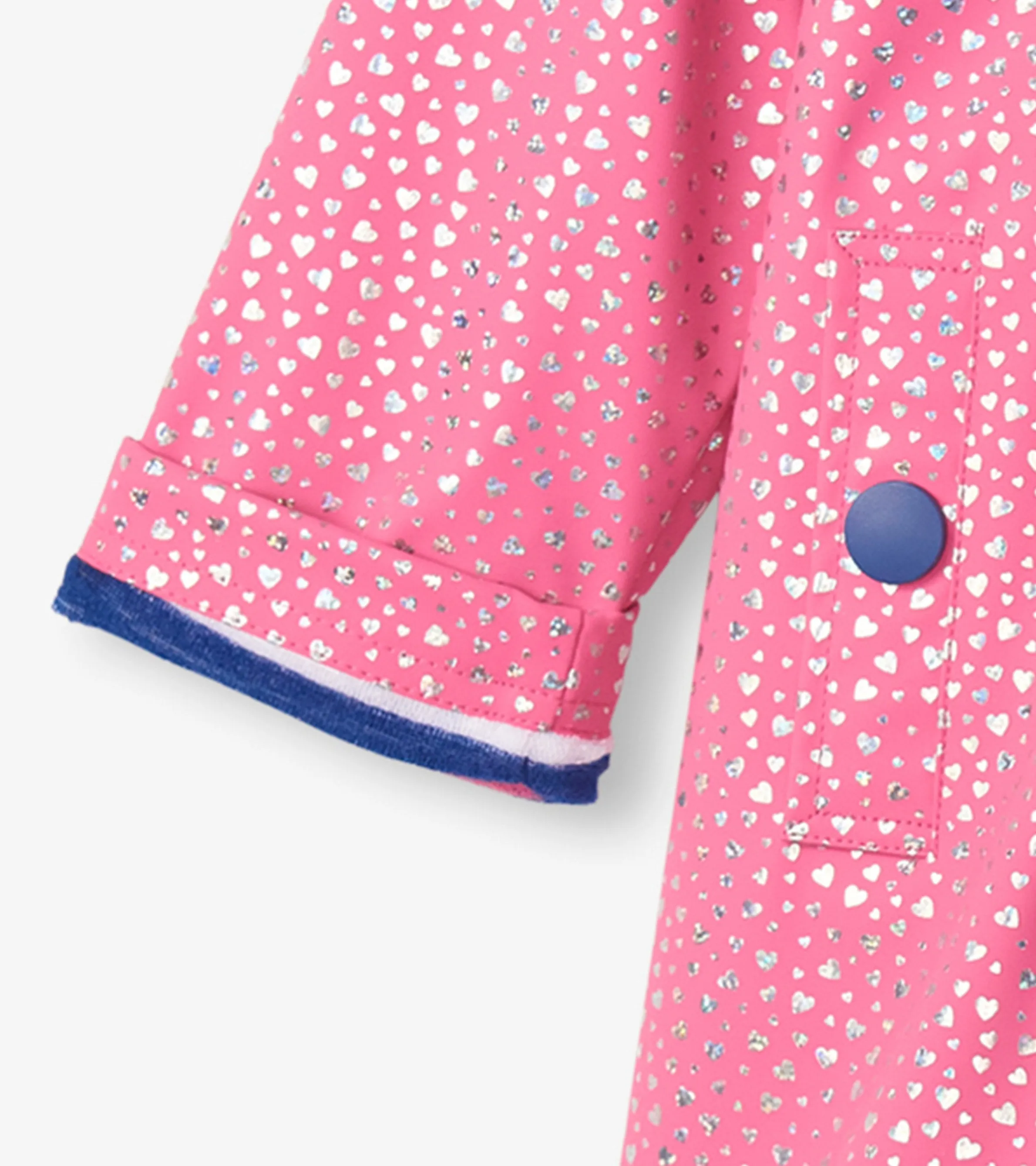 Girls Glitter Hearts Button-Up Rain Jacket -Hatley