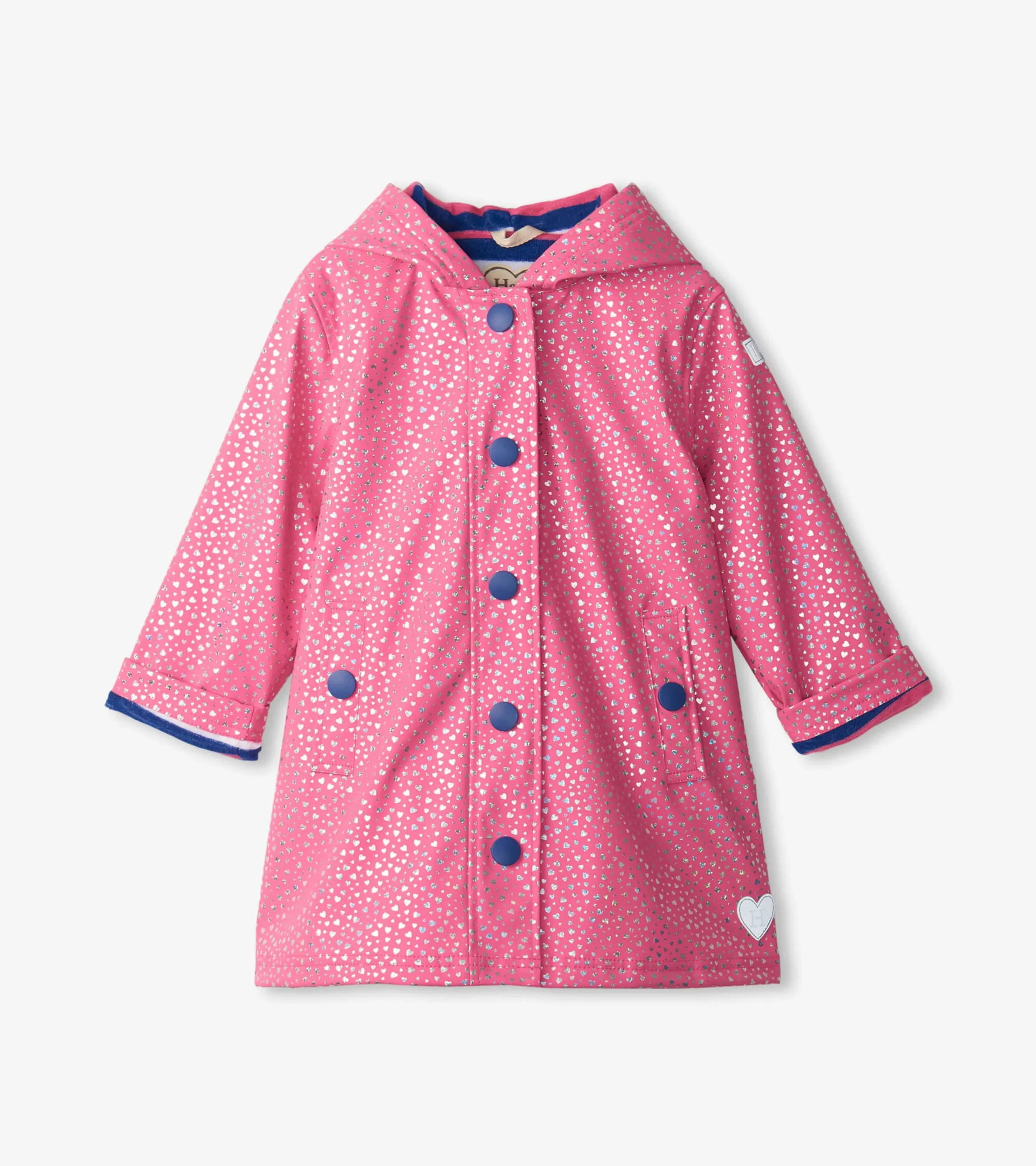 Girls Glitter Hearts Button-Up Rain Jacket -Hatley