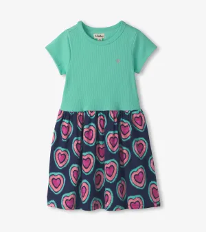 Girls Glowing Hearts Mixed Fabric Dress -Hatley