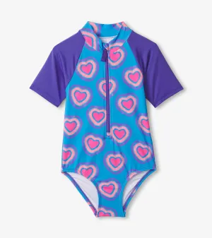 Girls Glowing Hearts One-Piece Rashguard -Hatley