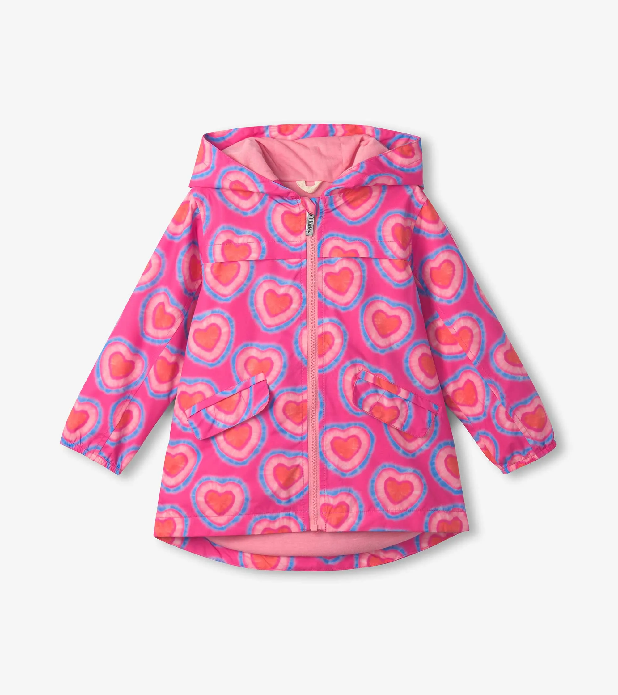 Girls Glowing Hearts Zip-Up Lightweight Rain Jacket -Hatley