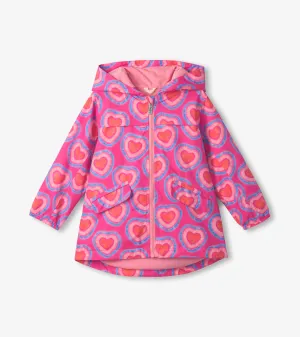 Girls Glowing Hearts Zip-Up Lightweight Rain Jacket -Hatley