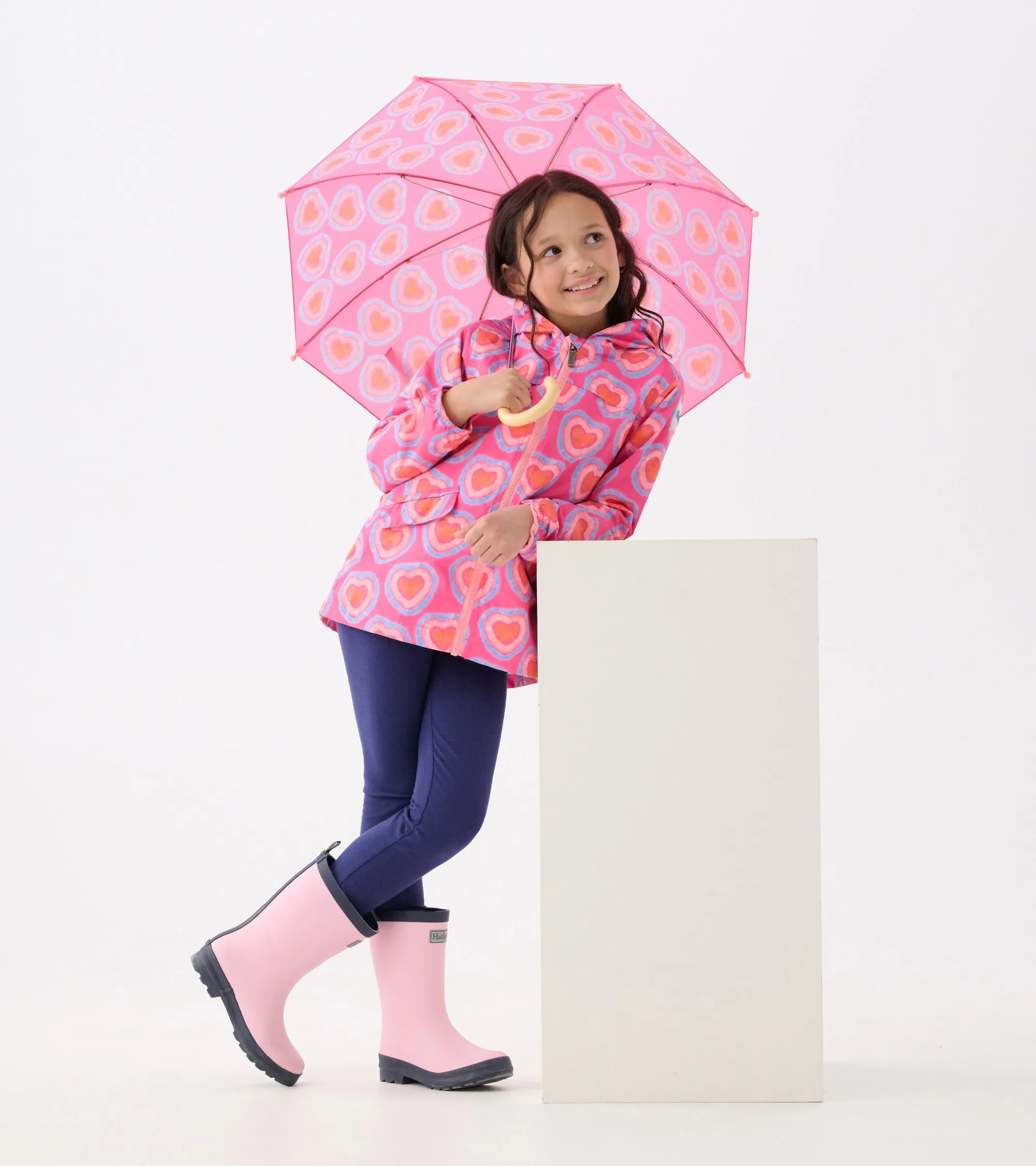 Girls Glowing Hearts Zip-Up Lightweight Rain Jacket -Hatley