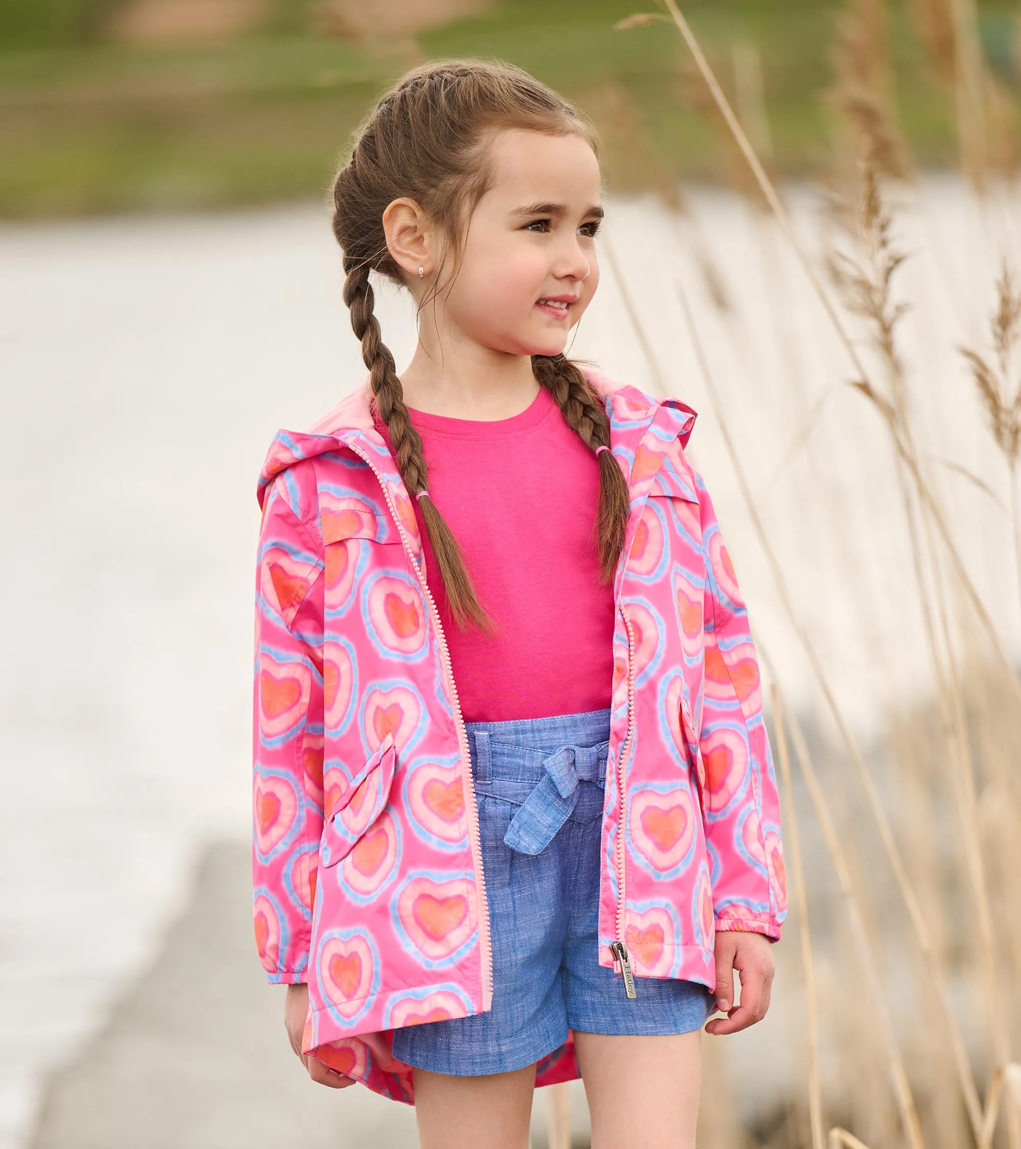 Girls Glowing Hearts Zip-Up Lightweight Rain Jacket -Hatley