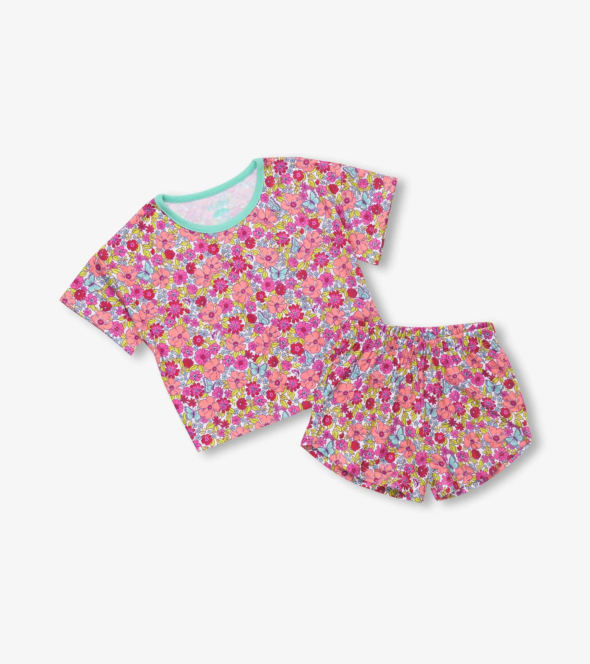 Girls Groovy Flowers Tee and Shorts Pajama Set -Hatley