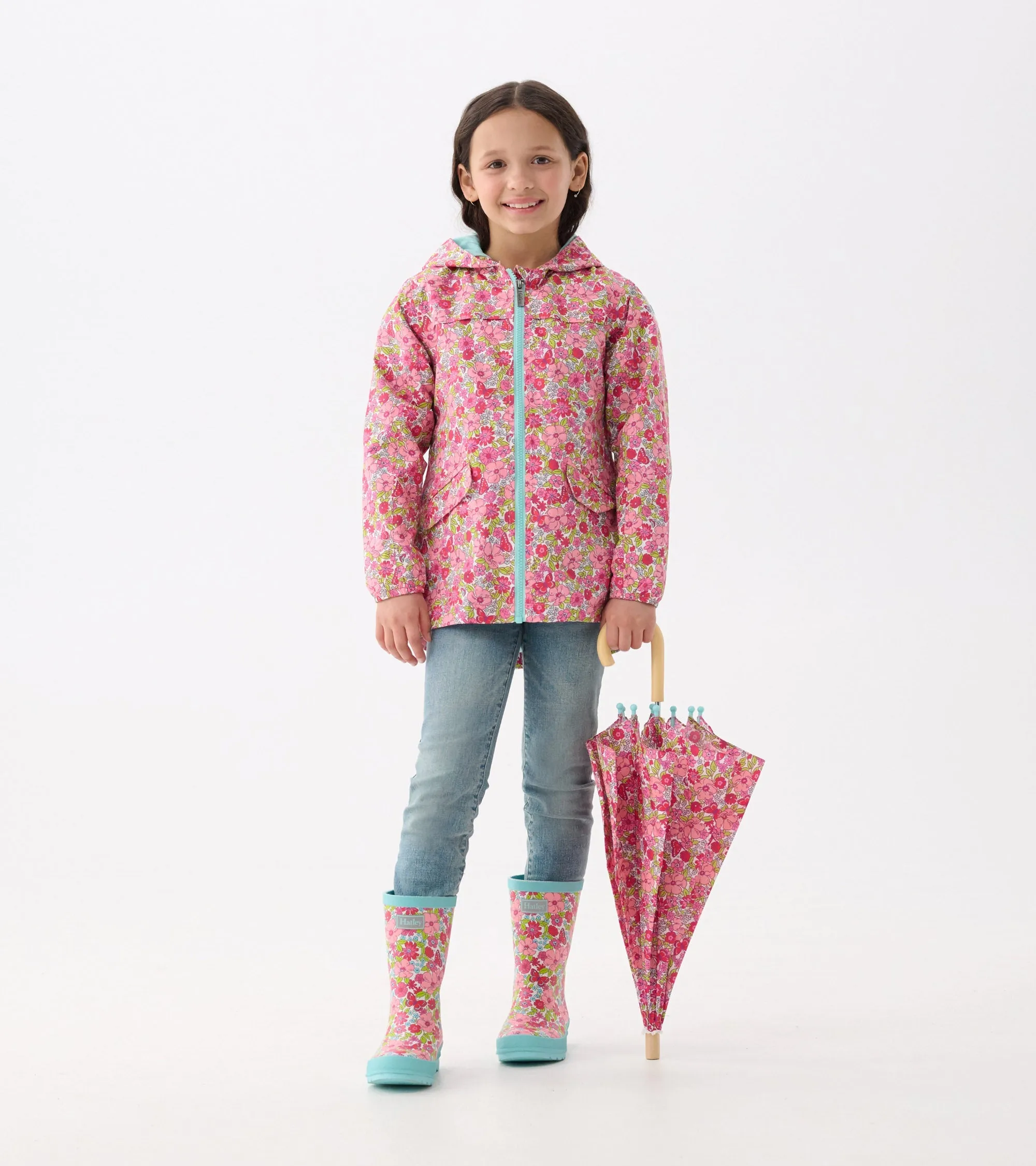 Girls Groovy Flowers Zip-Up Lightweight Rain Jacket -Hatley