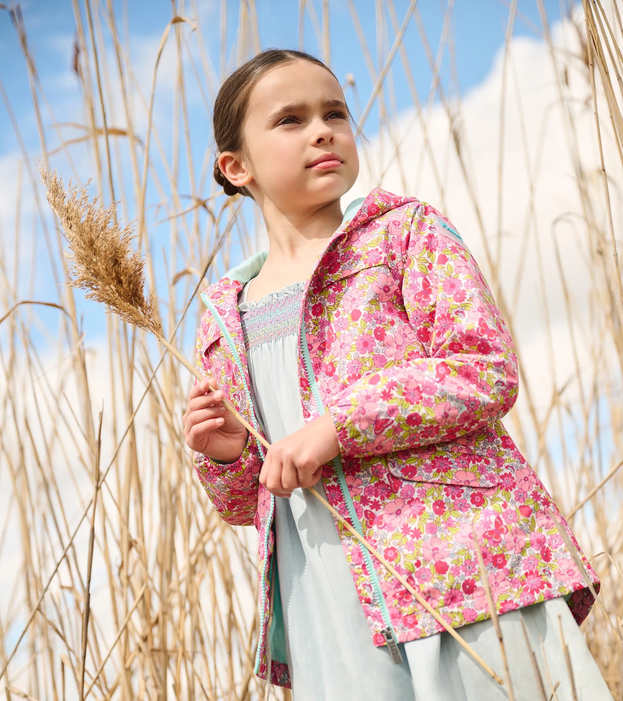 Girls Groovy Flowers Zip-Up Lightweight Rain Jacket -Hatley