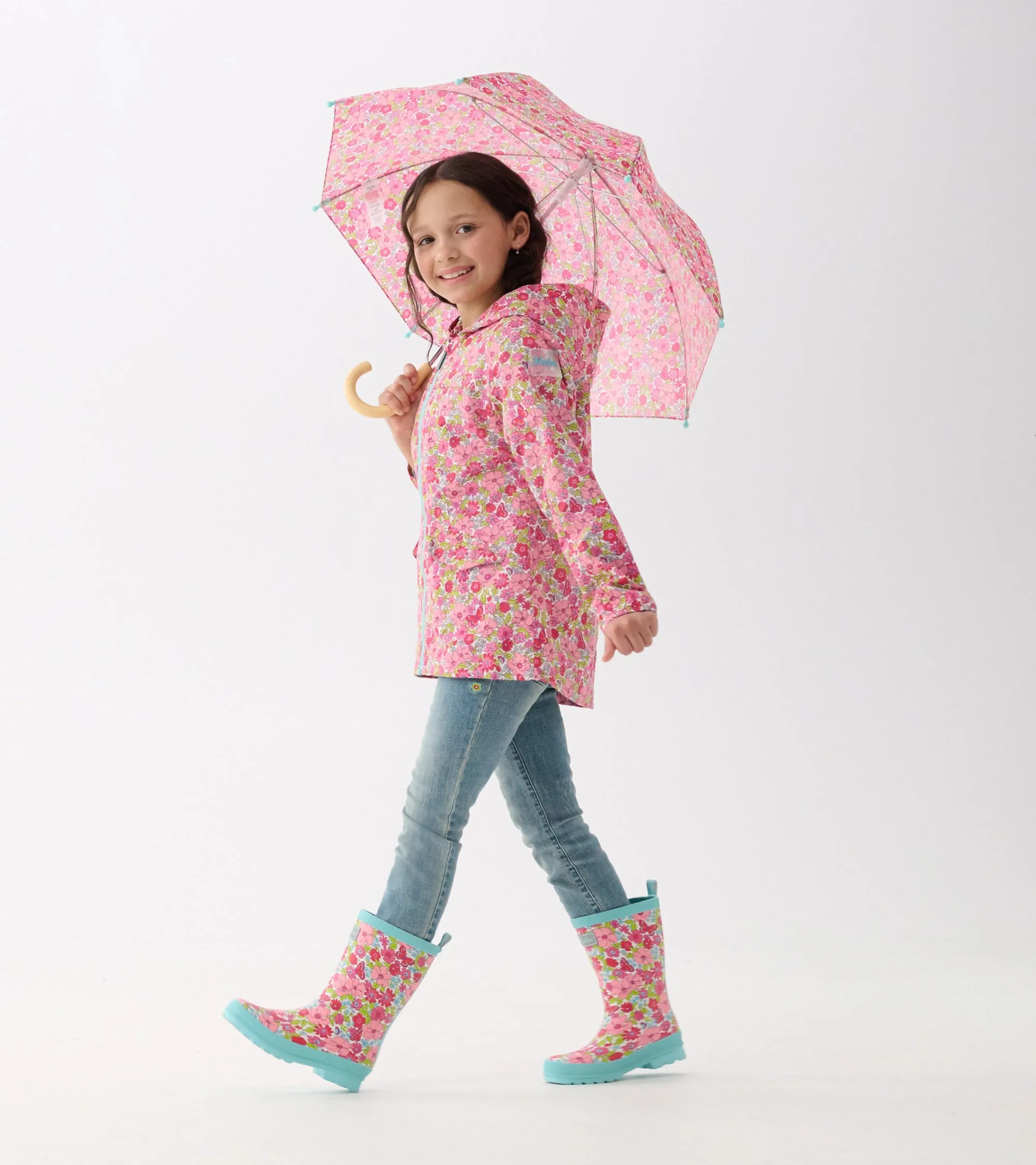 Girls Groovy Flowers Zip-Up Lightweight Rain Jacket -Hatley